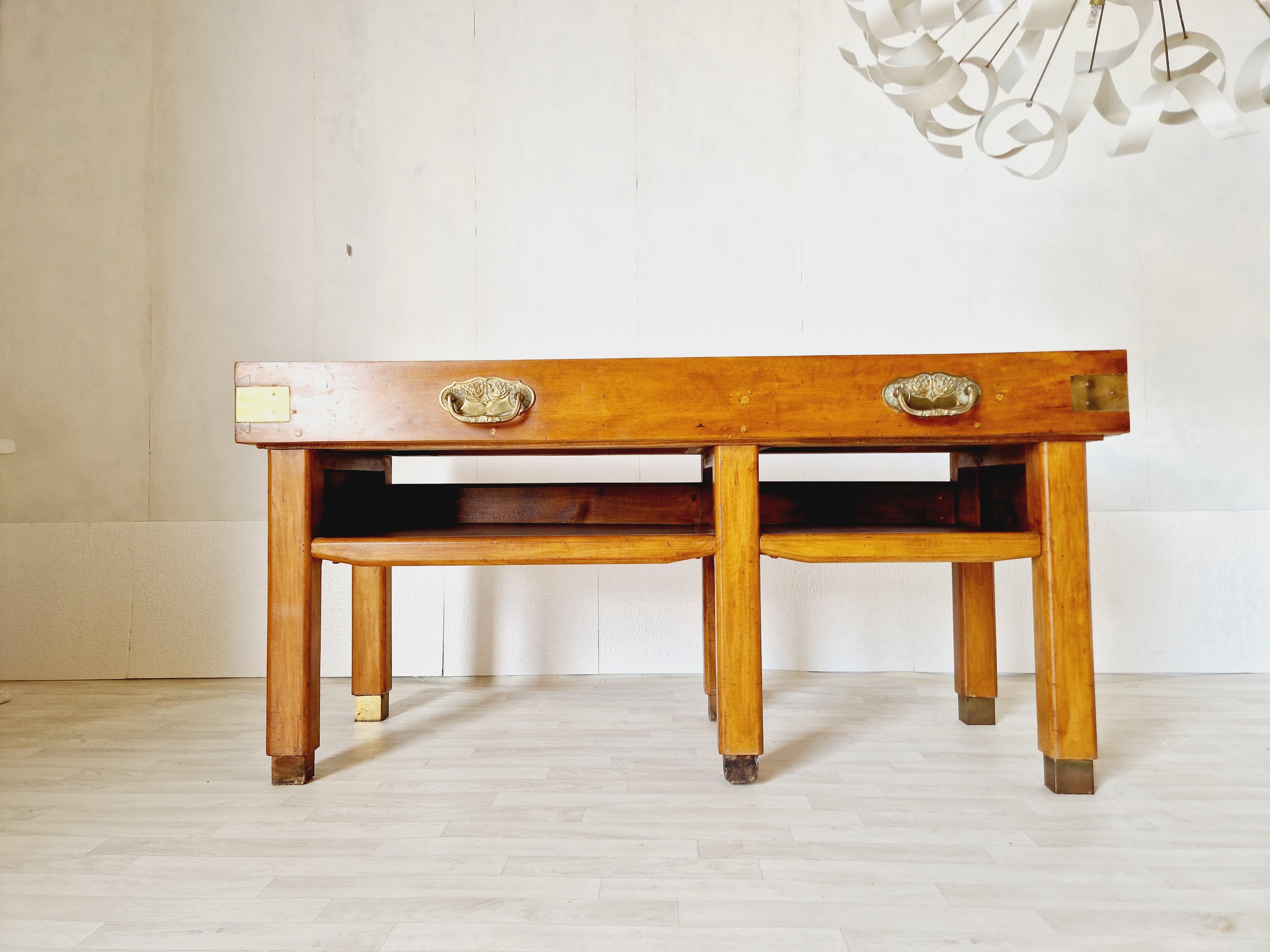 Début du 20ème siècle Table de boucherie antique Kitchen Island Art Nouveau  en vente