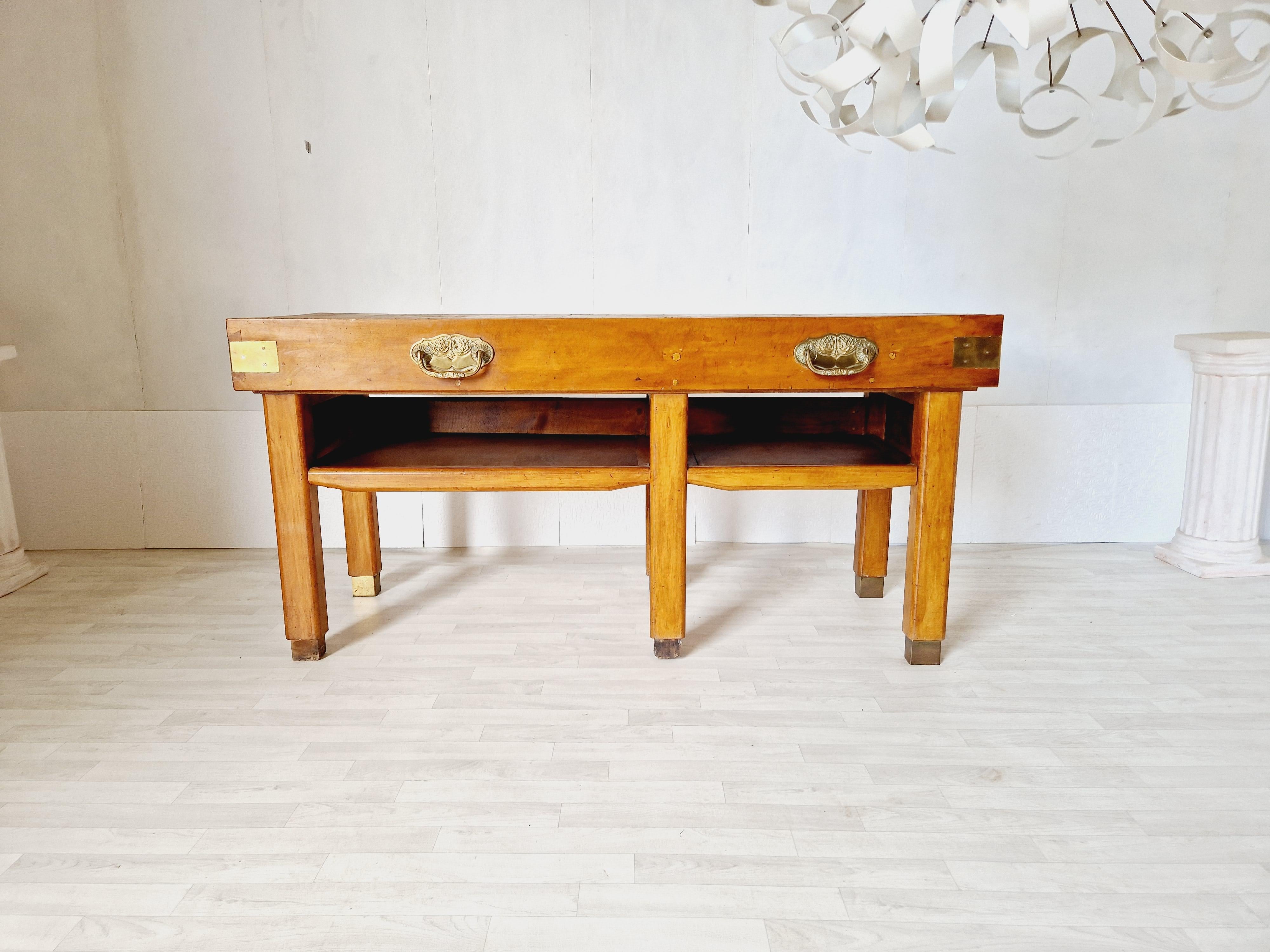 Brass Antique Butchers Block Table Kitchen Island