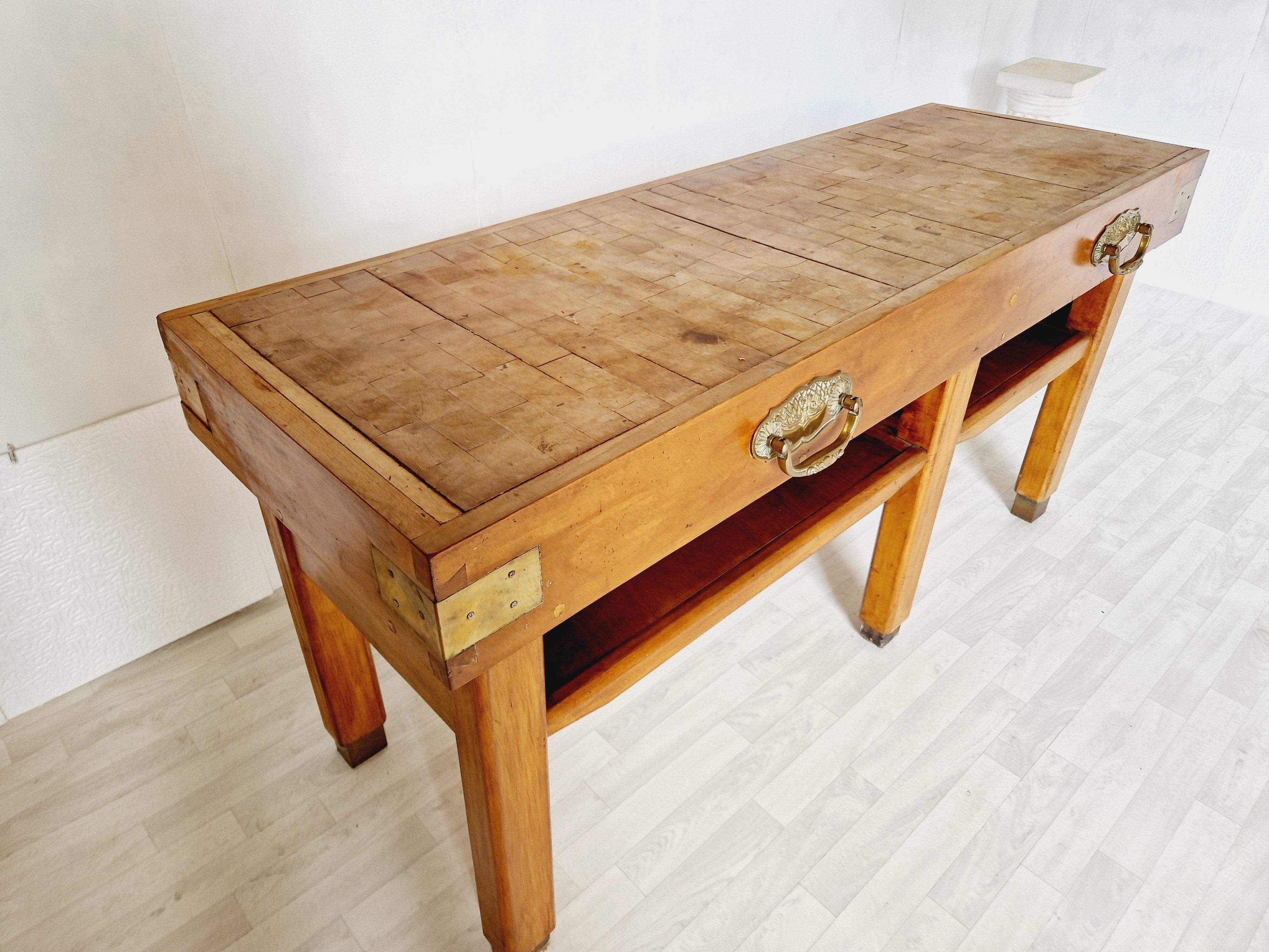 butcher block table antique