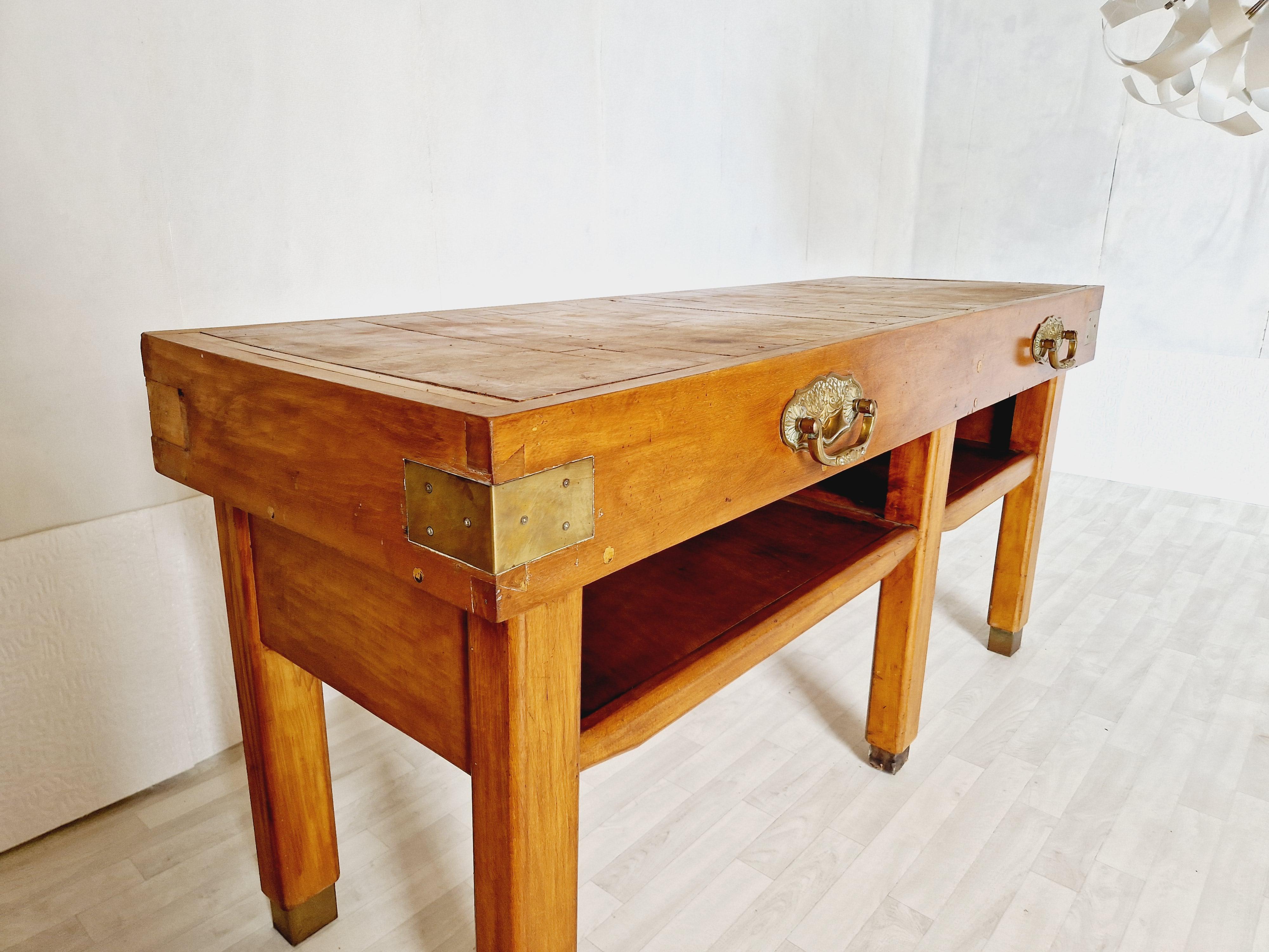 Art Nouveau Antique Butchers Block Table Kitchen Island