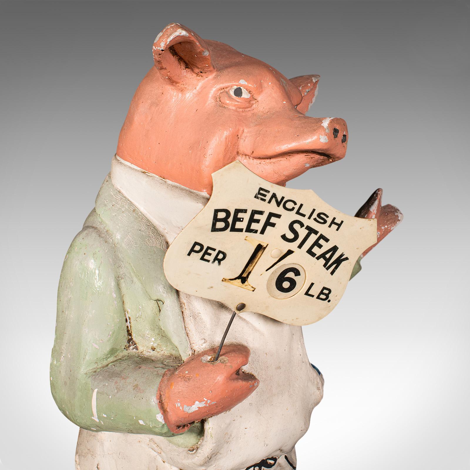 Plâtre Figure de magasin de boucherie ancienne, anglaise, publicité, porc, édouardienne en vente