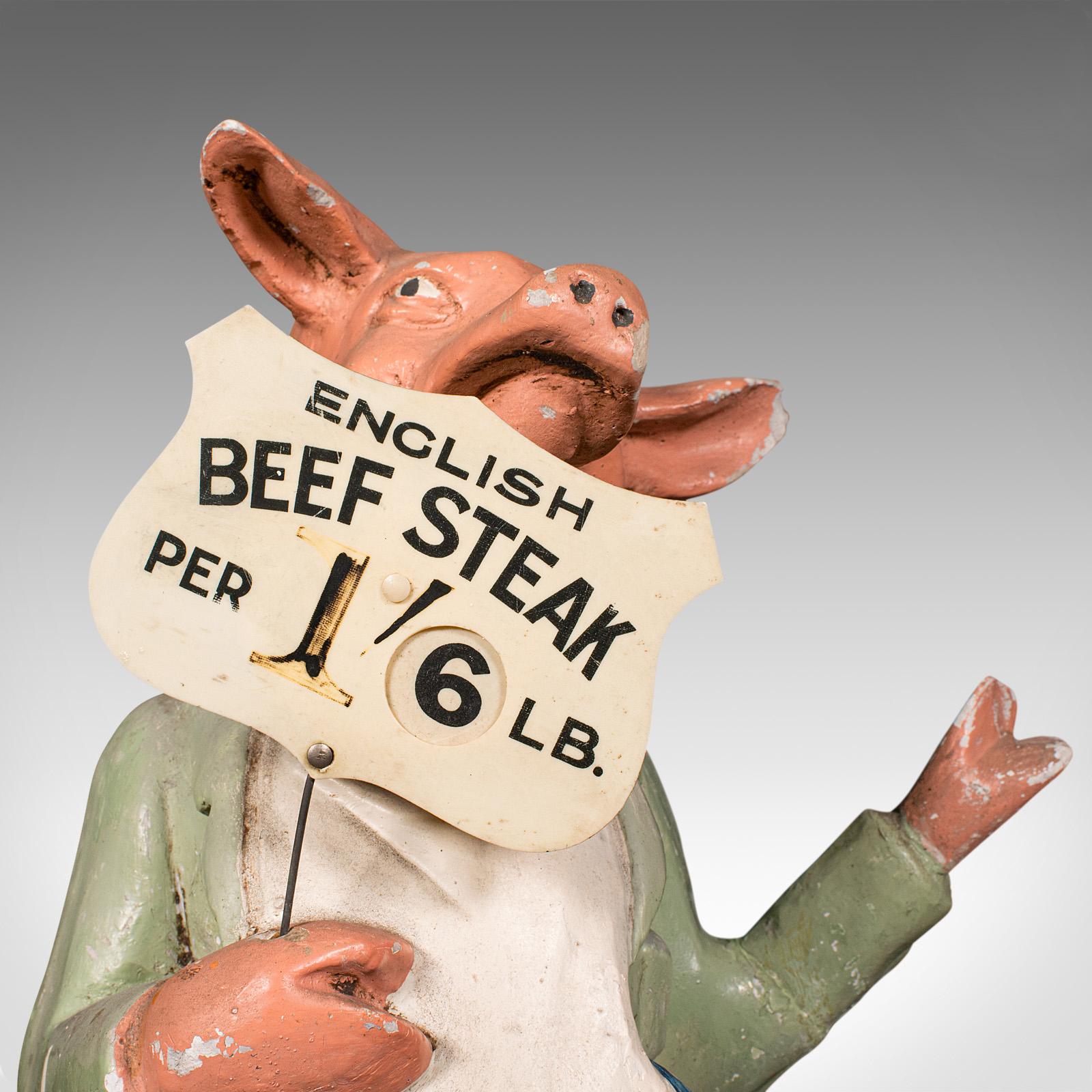 Plaster Antique Butcher's Shop Display Figure, English, Advertising, Pig, Edwardian For Sale