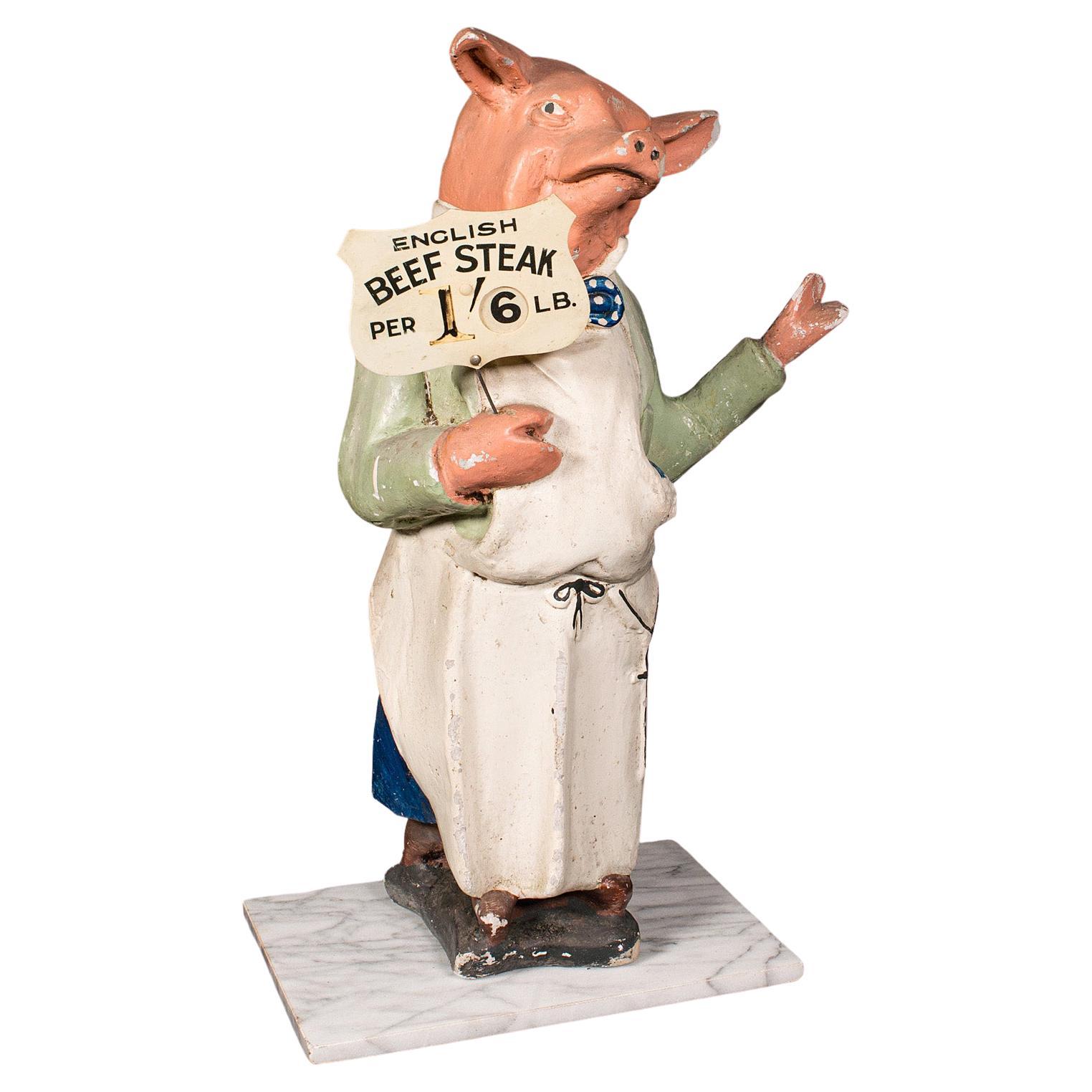 Antike Butcher''s Shop Display-Figur, englisch, Werbung, Schwein, Edwardian