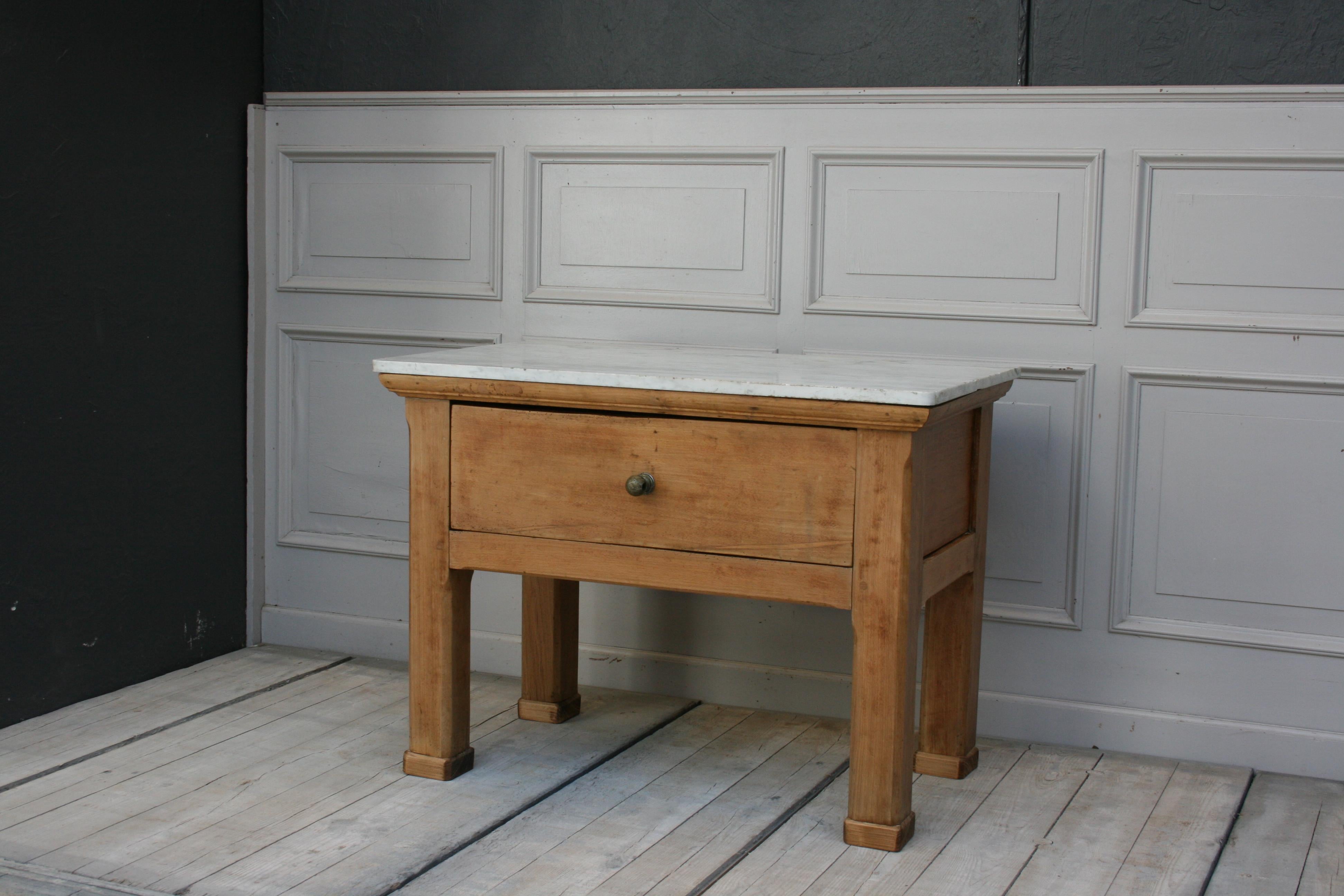 Country Antique Butcher's Table with Marble Top