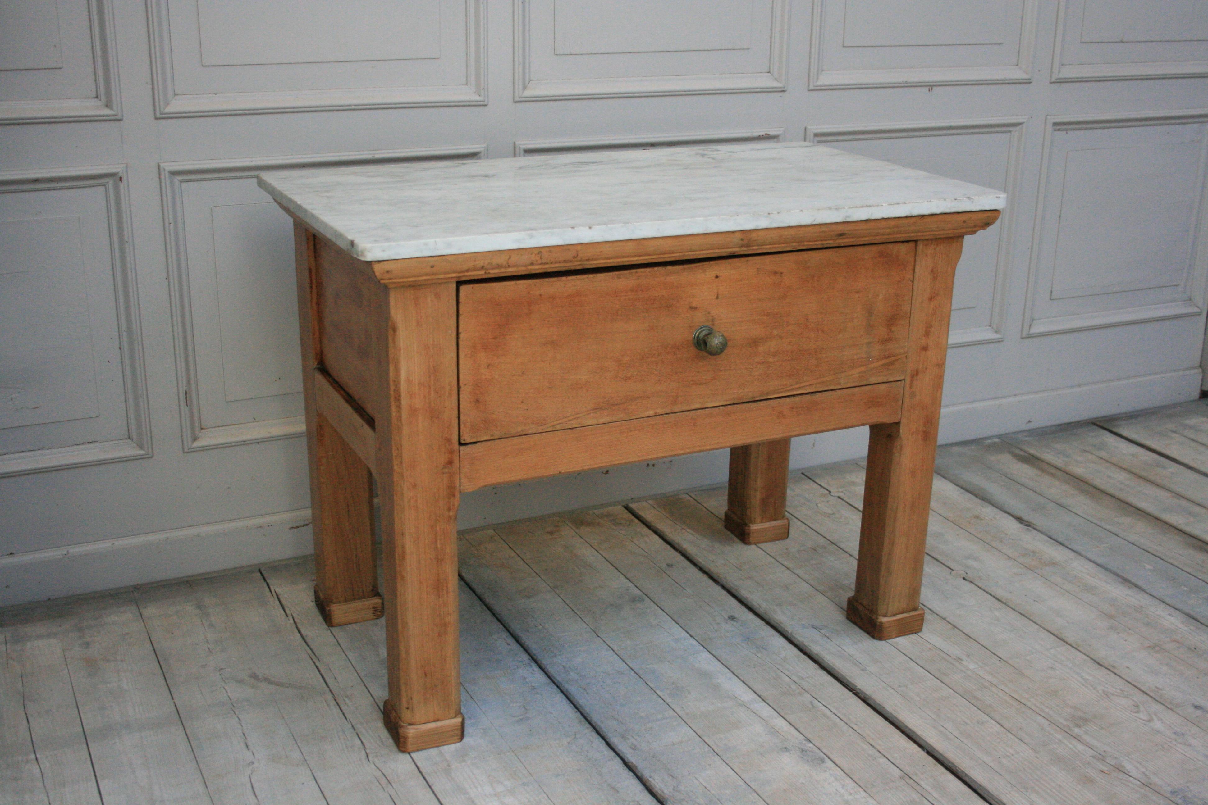 French Antique Butcher's Table with Marble Top