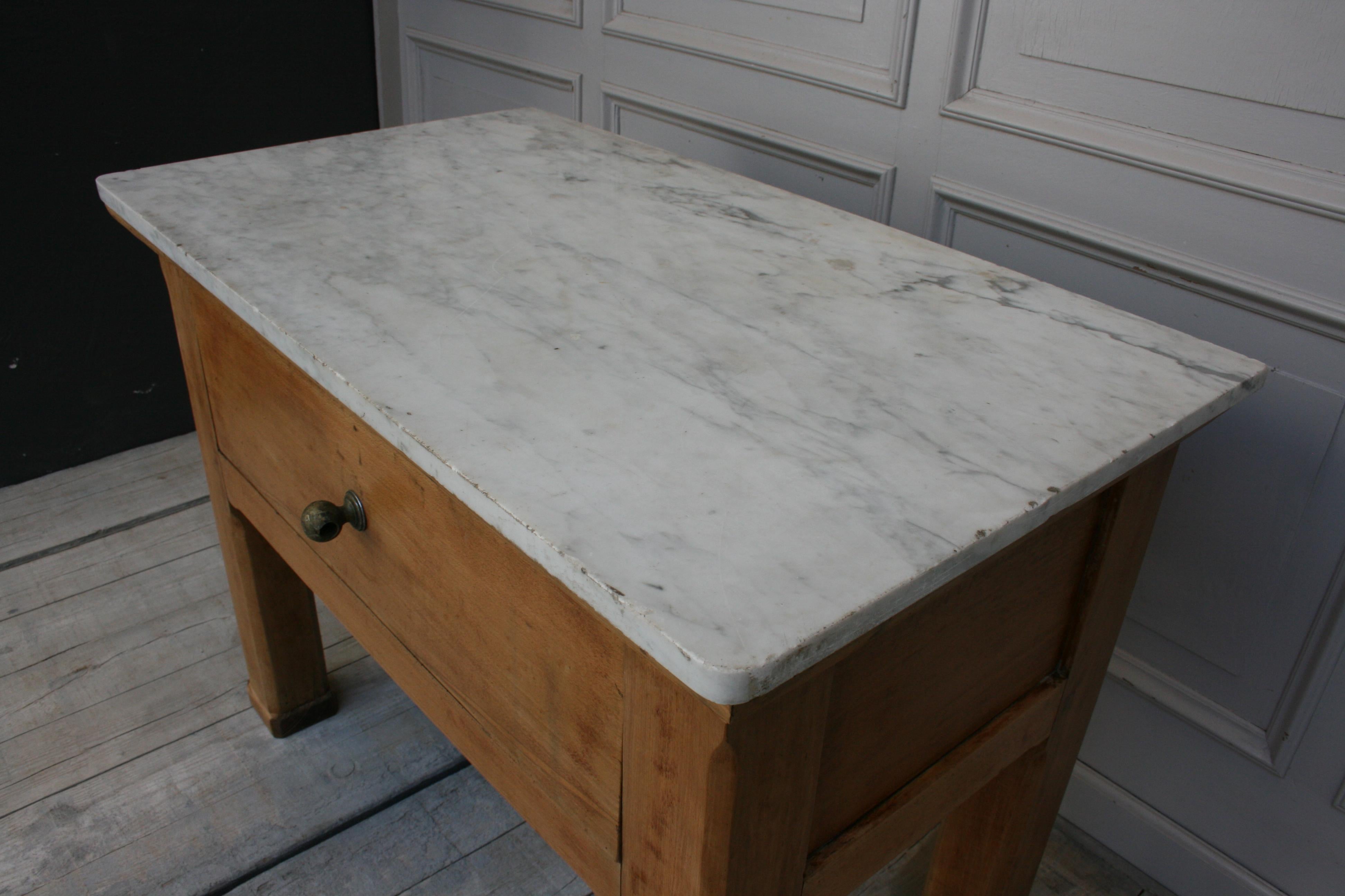 Late 19th Century Antique Butcher's Table with Marble Top