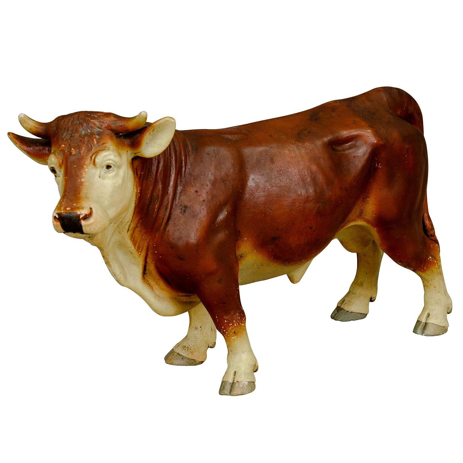 Décor de boucherie antique d'un bœuf en poterie

Grande statue de bœuf en poterie peinte. Il a été utilisé comme décoration de vitrine dans une boucherie allemande. La statue a été fabriquée dans les années 1940.

Artfour est une société commerciale