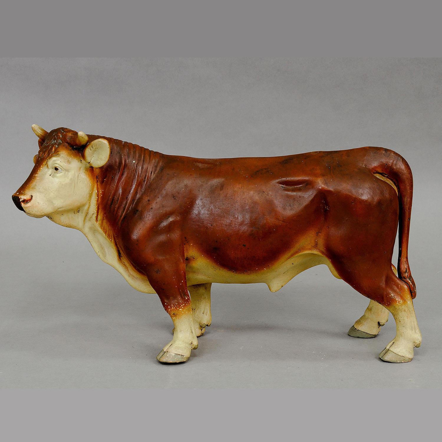 Rustic Antique Butchery Decoration of a Pottery Ox For Sale