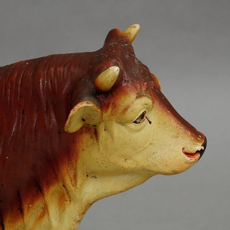 German Antique Butchery Decoration of a Pottery Ox For Sale