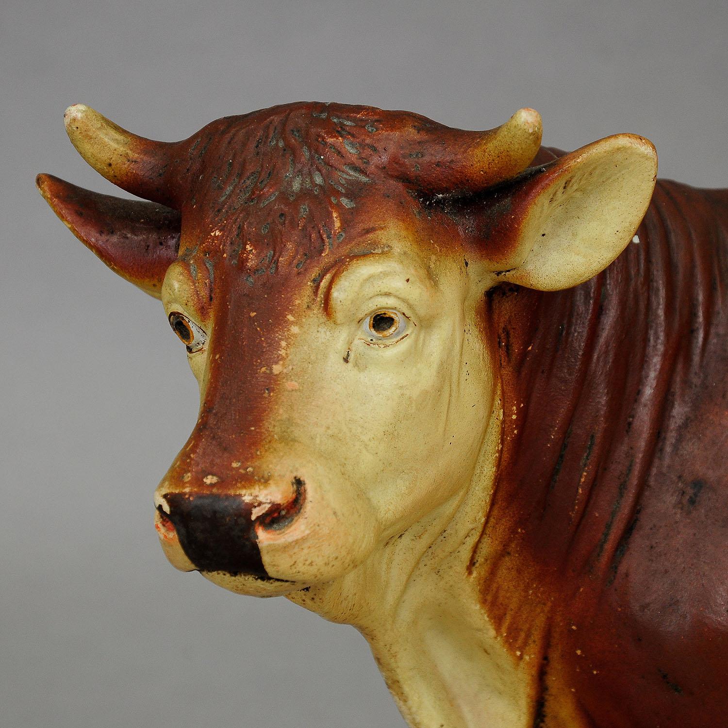 German Antique Butchery Decoration of a Pottery Ox For Sale