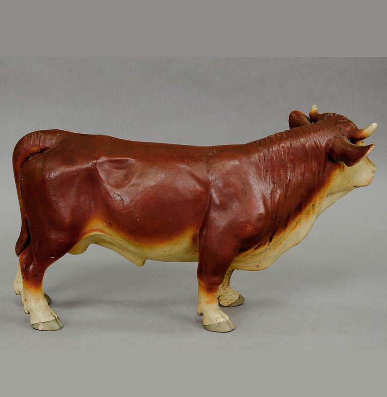 Antique Butchery Decoration of a Pottery Ox In Good Condition For Sale In Berghuelen, DE