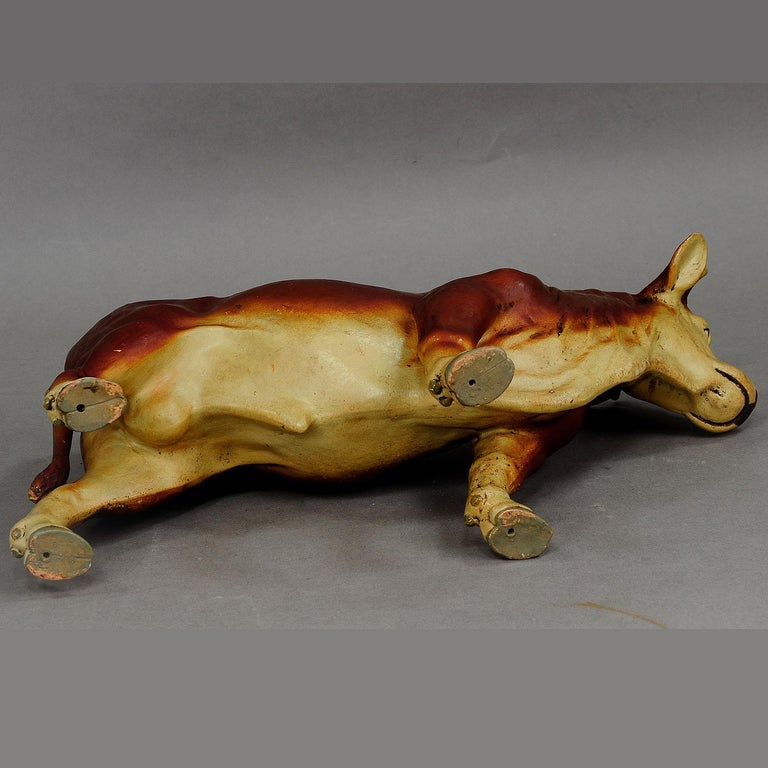 20th Century Antique Butchery Decoration of a Pottery Ox For Sale