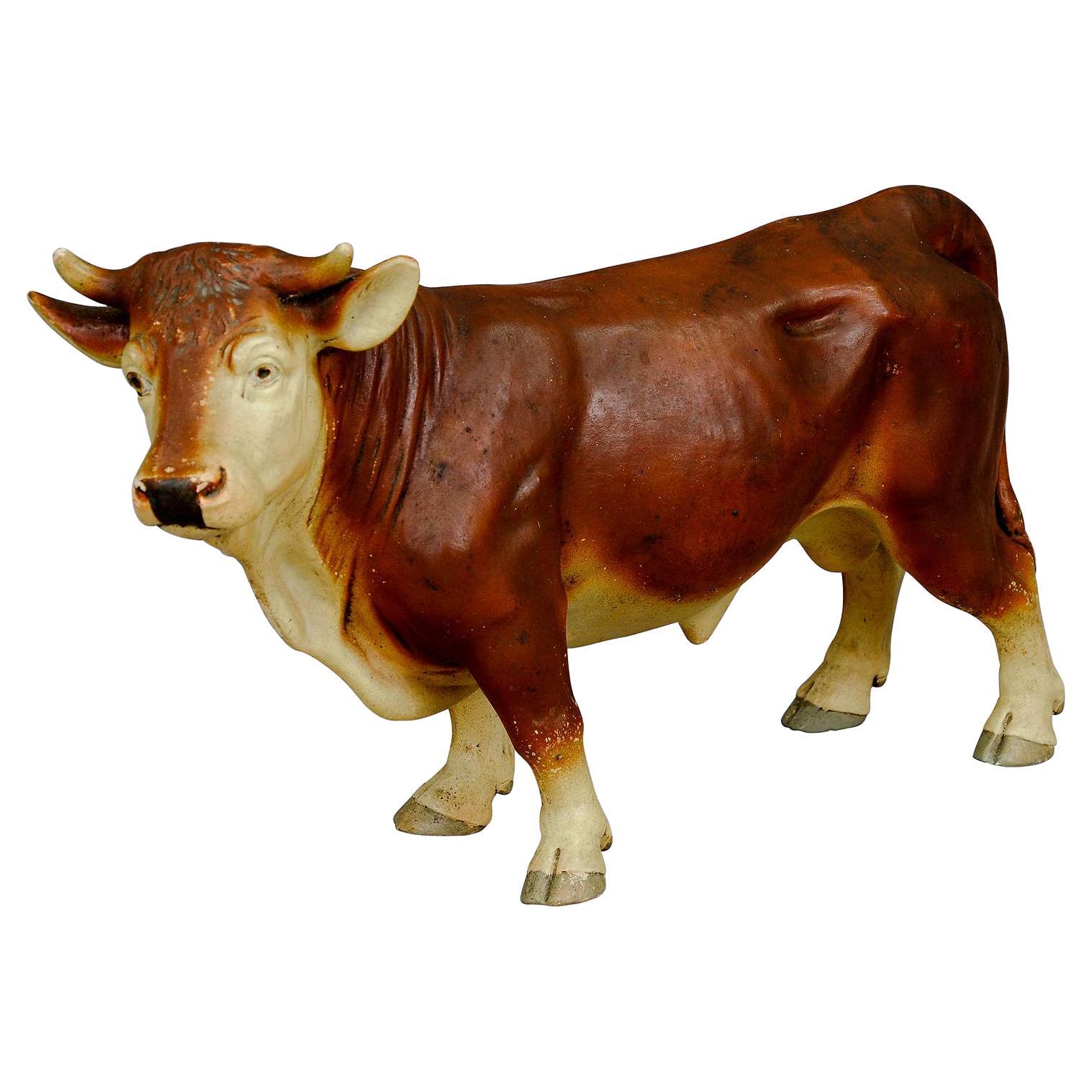 Antique Butchery Decoration of a Pottery Ox For Sale