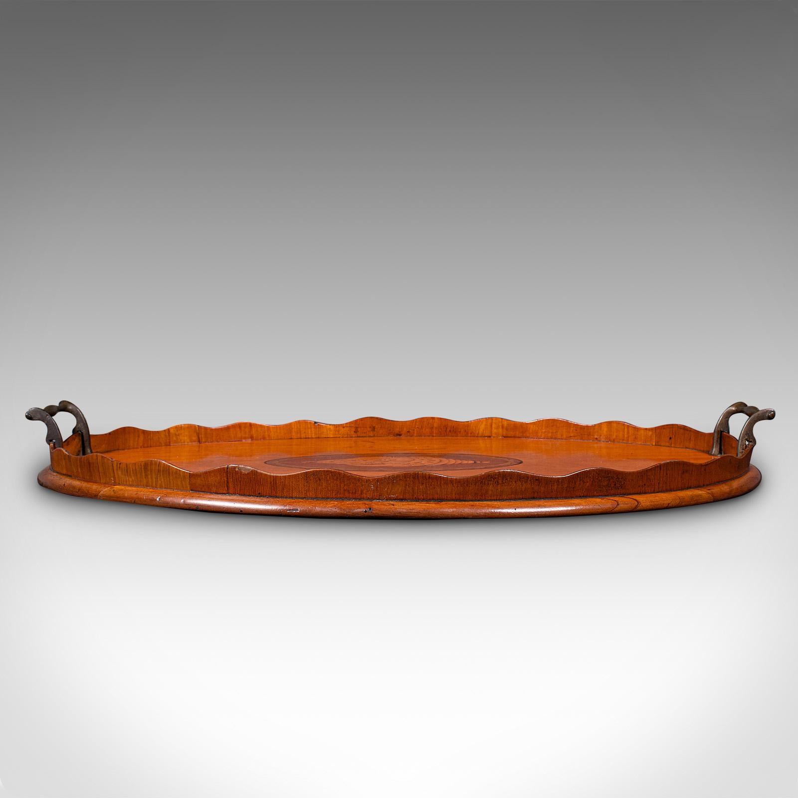 British Antique Butler's Serving Tray, English Satinwood, Afternoon Tea Platter, Regency