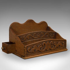 Antique Butler's Stationery Tidy, Oak, Storage Box, Arts & Crafts, Victorian