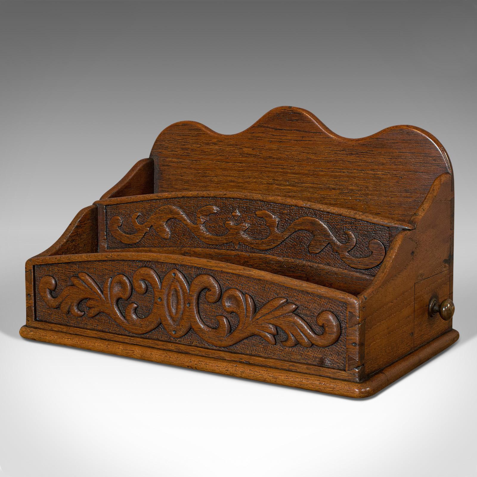 English Antique Butler's Stationery Tidy, Oak, Storage Box, Arts & Crafts, Victorian