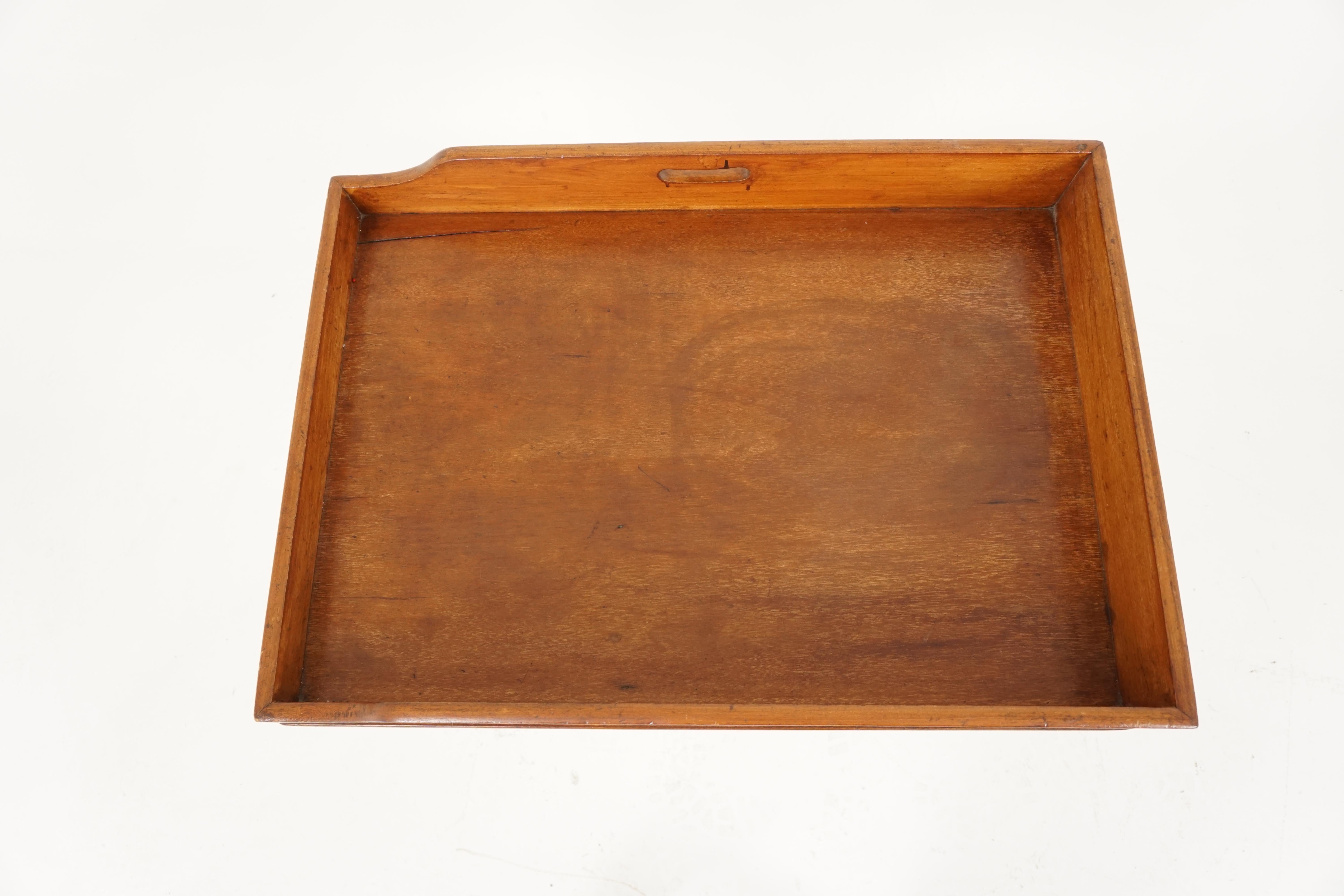 Antique Butler's Tray, Victorian walnut drinks tray or stand, Antique Furniture, Scotland 1870, B2034

Scotland 1870
Solid walnut
Original finish
Front loading tray with raised sides
With hand cut dovetailed joints
Shaped side carrying