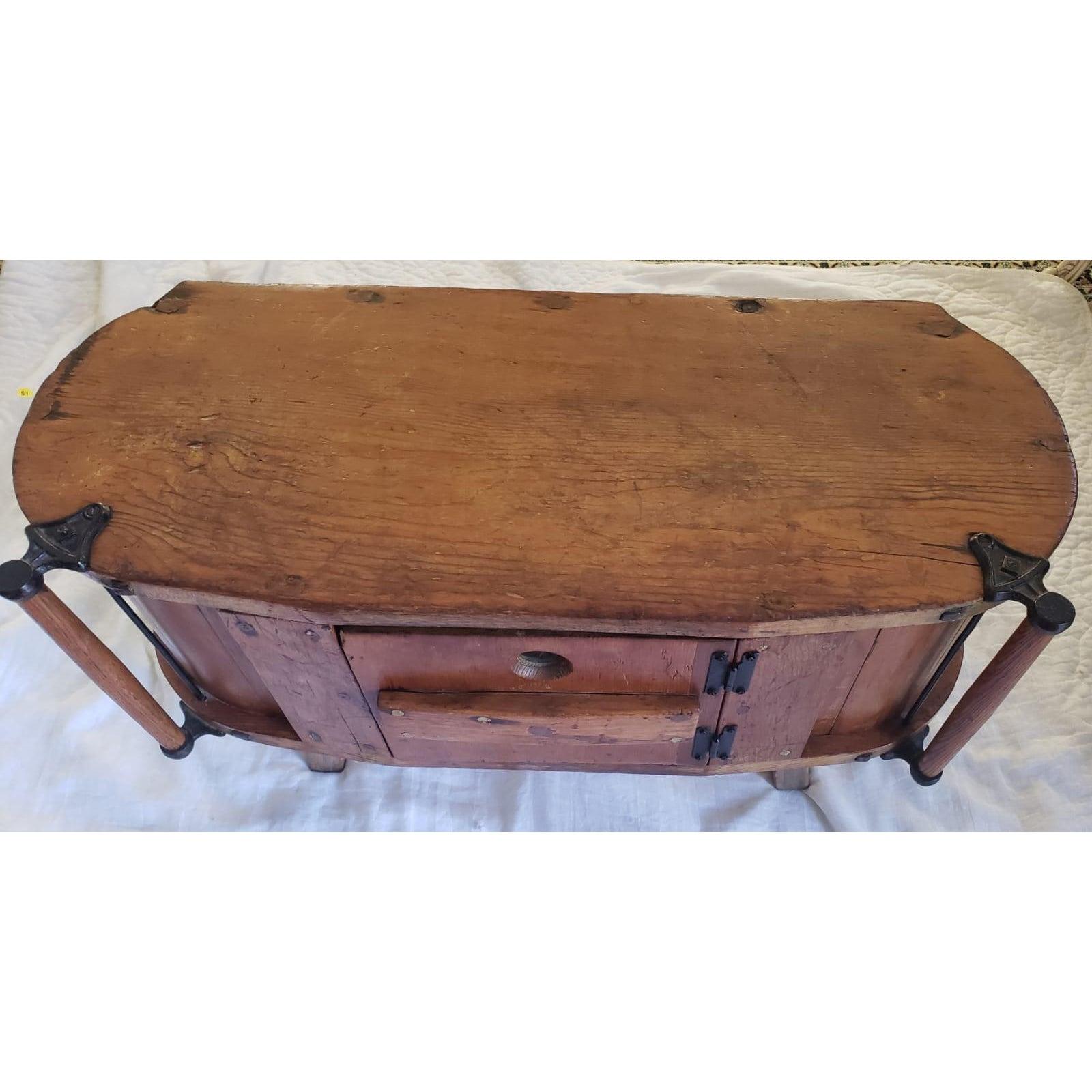 American Colonial Antique Butter Churn Table Cabinet with Front Center Door For Sale