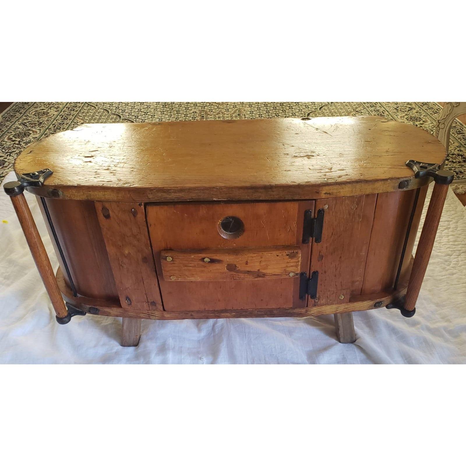 Forged Antique Butter Churn Table Cabinet with Front Center Door For Sale