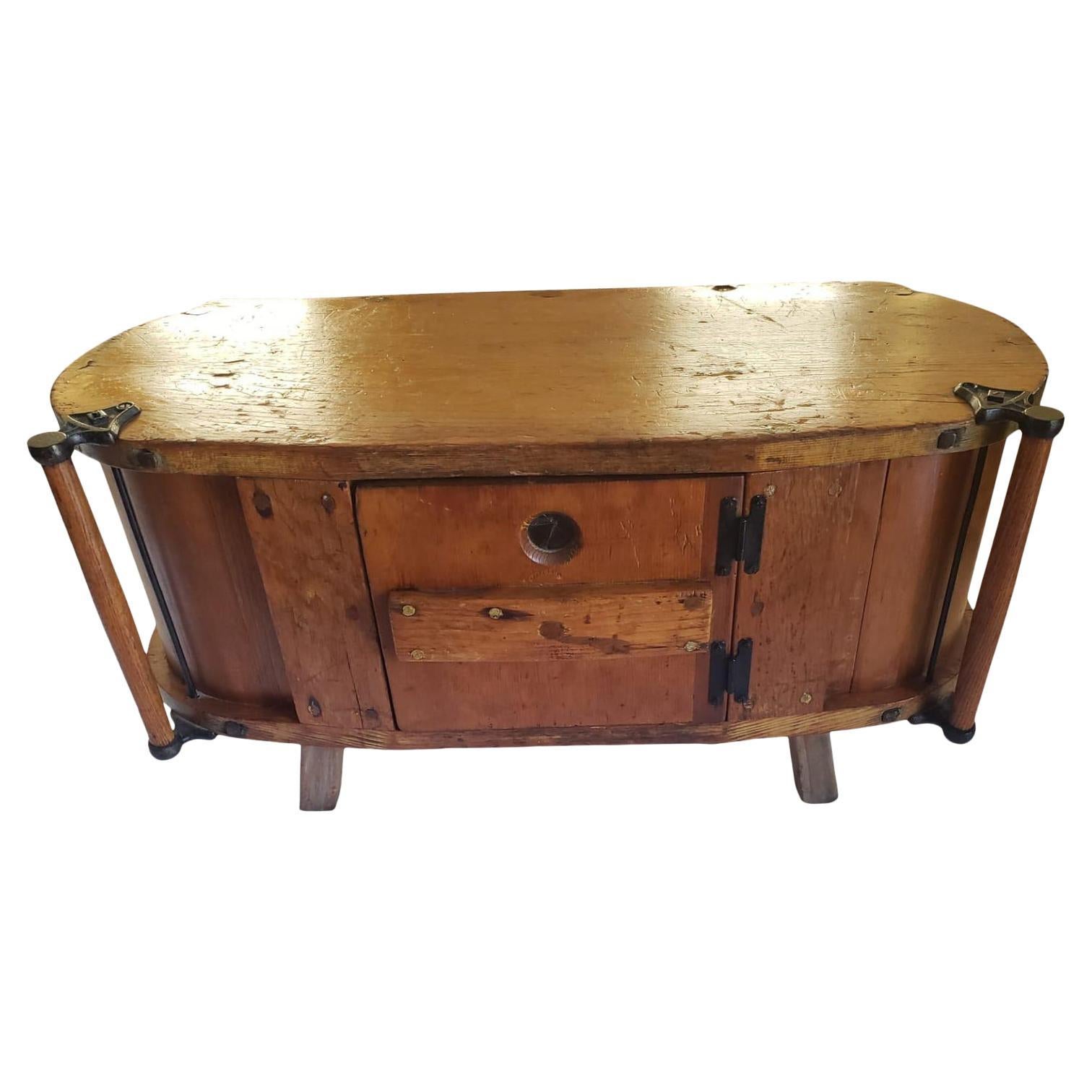 Antique Butter Churn Table Cabinet with Front Center Door For Sale