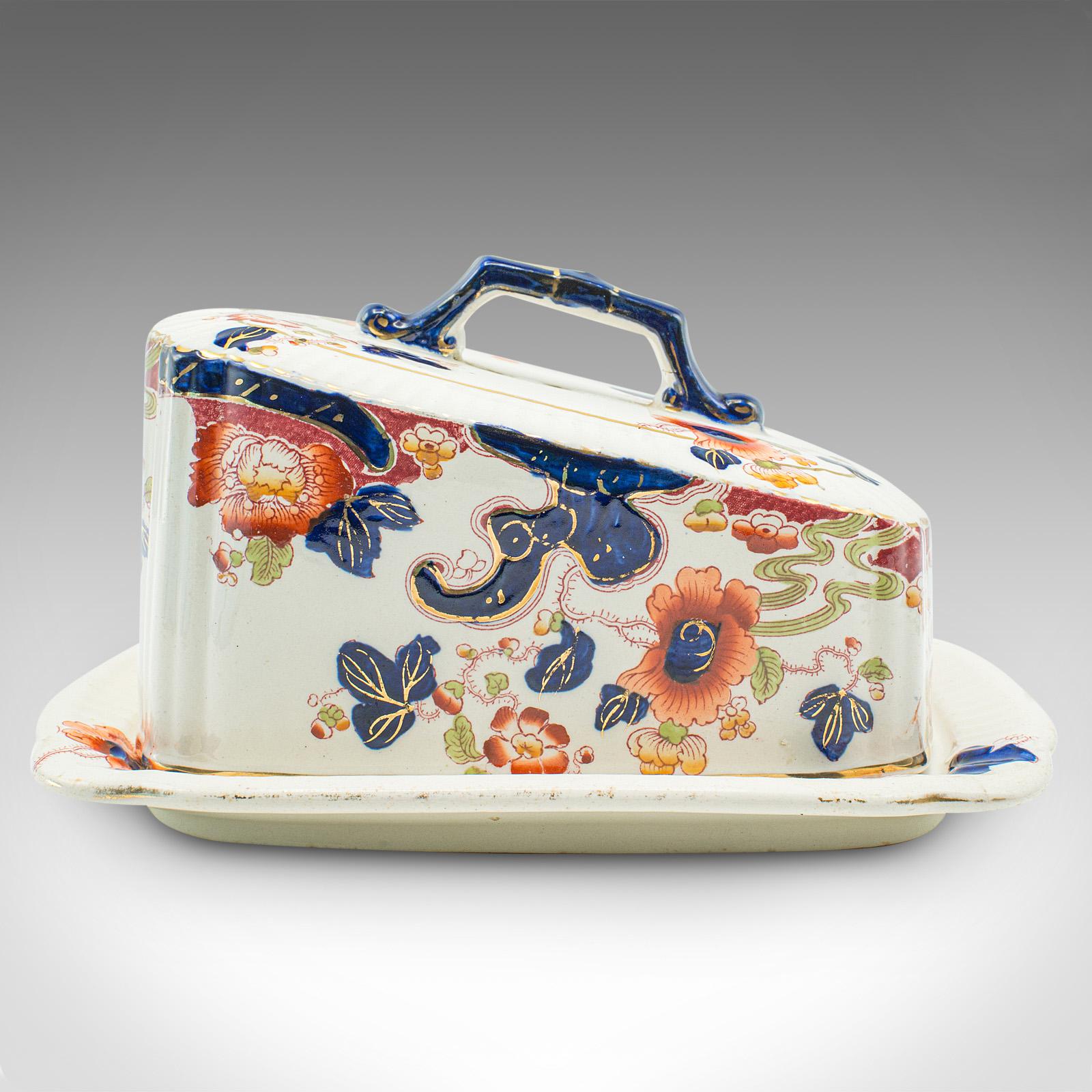 Mid-Century Modern Antique Butter Dish, English, Ceramic Cheese Keeper, Country Kitchen, Circa 1920 For Sale