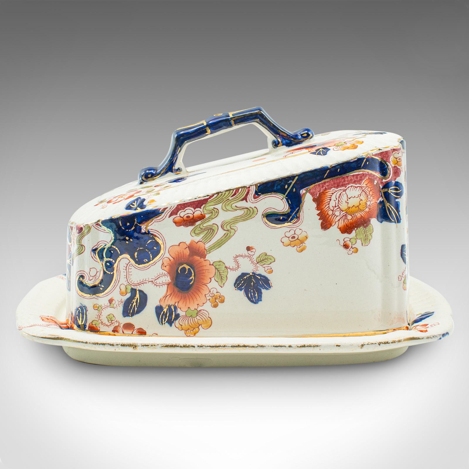 British Antique Butter Dish, English, Ceramic Cheese Keeper, Country Kitchen, Circa 1920 For Sale