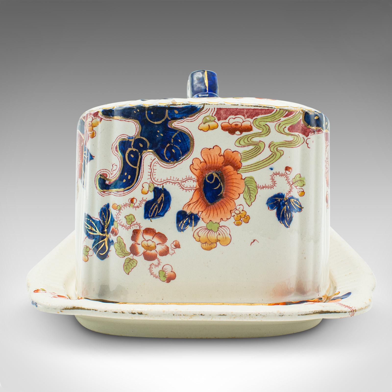 20th Century Antique Butter Dish, English, Ceramic Cheese Keeper, Country Kitchen, Circa 1920 For Sale