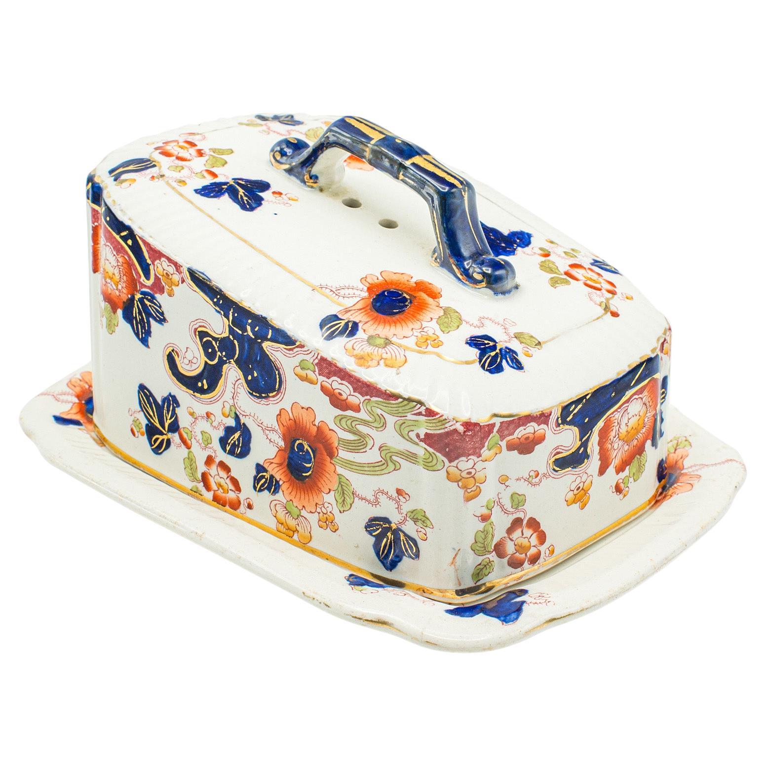 Antico portaburro, inglese, porta formaggio in ceramica, cucina di campagna, Circa 1920