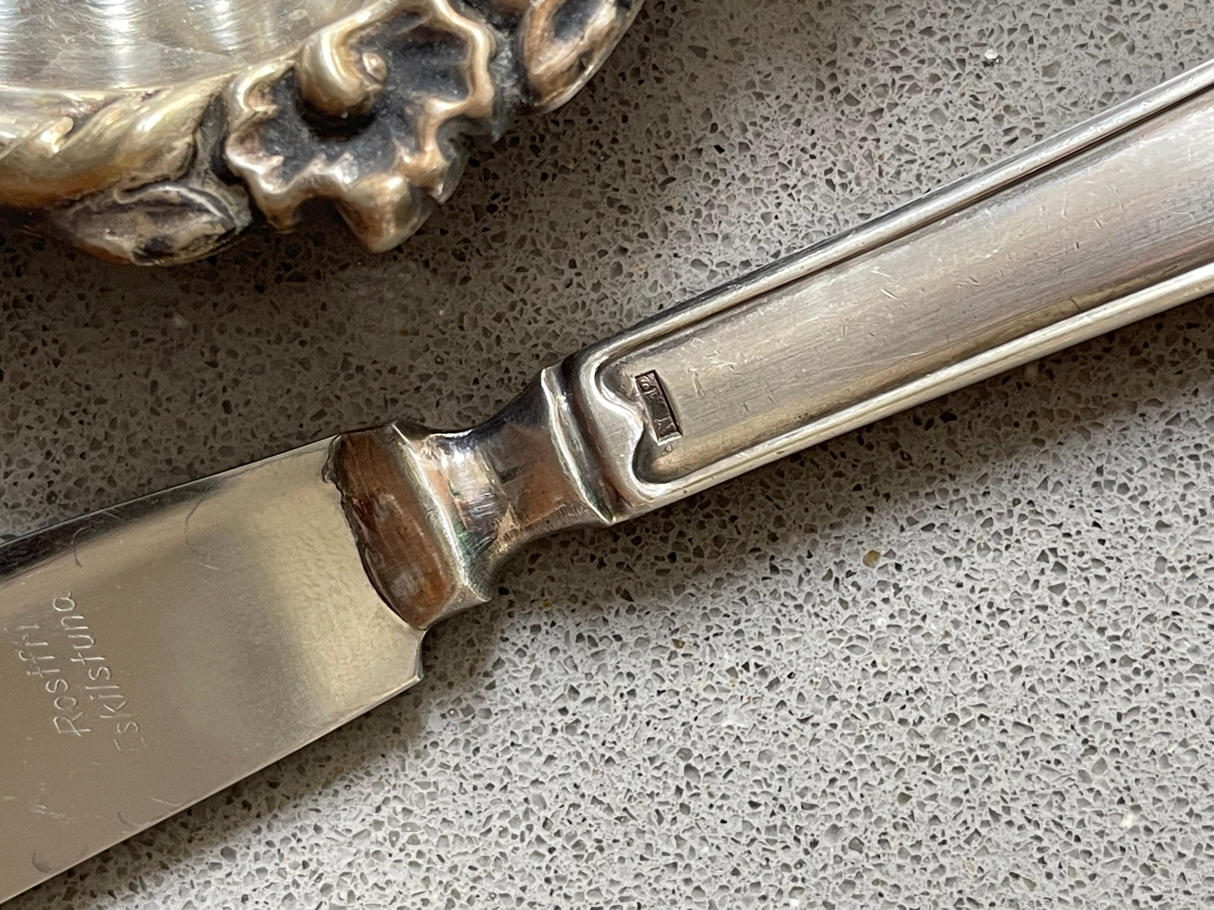 Antiguo Plato y Cuchillo de Mantequilla, Plato de Mantequilla de Cristal de Plata Vajilla Decorativa de Mesa en venta 4