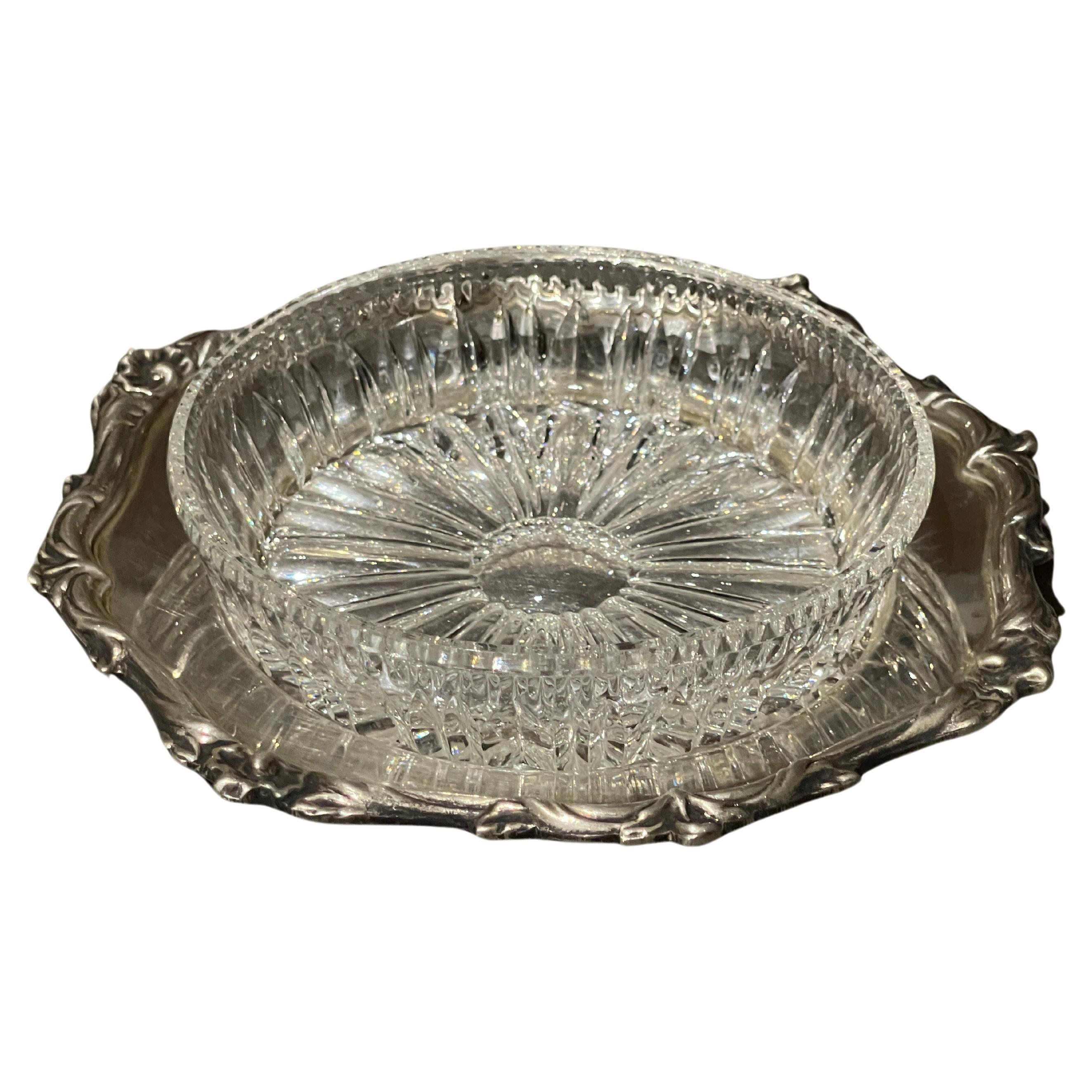 Antiguo Plato y Cuchillo de Mantequilla, Plato de Mantequilla de Cristal de Plata Vajilla Decorativa de Mesa Británico en venta