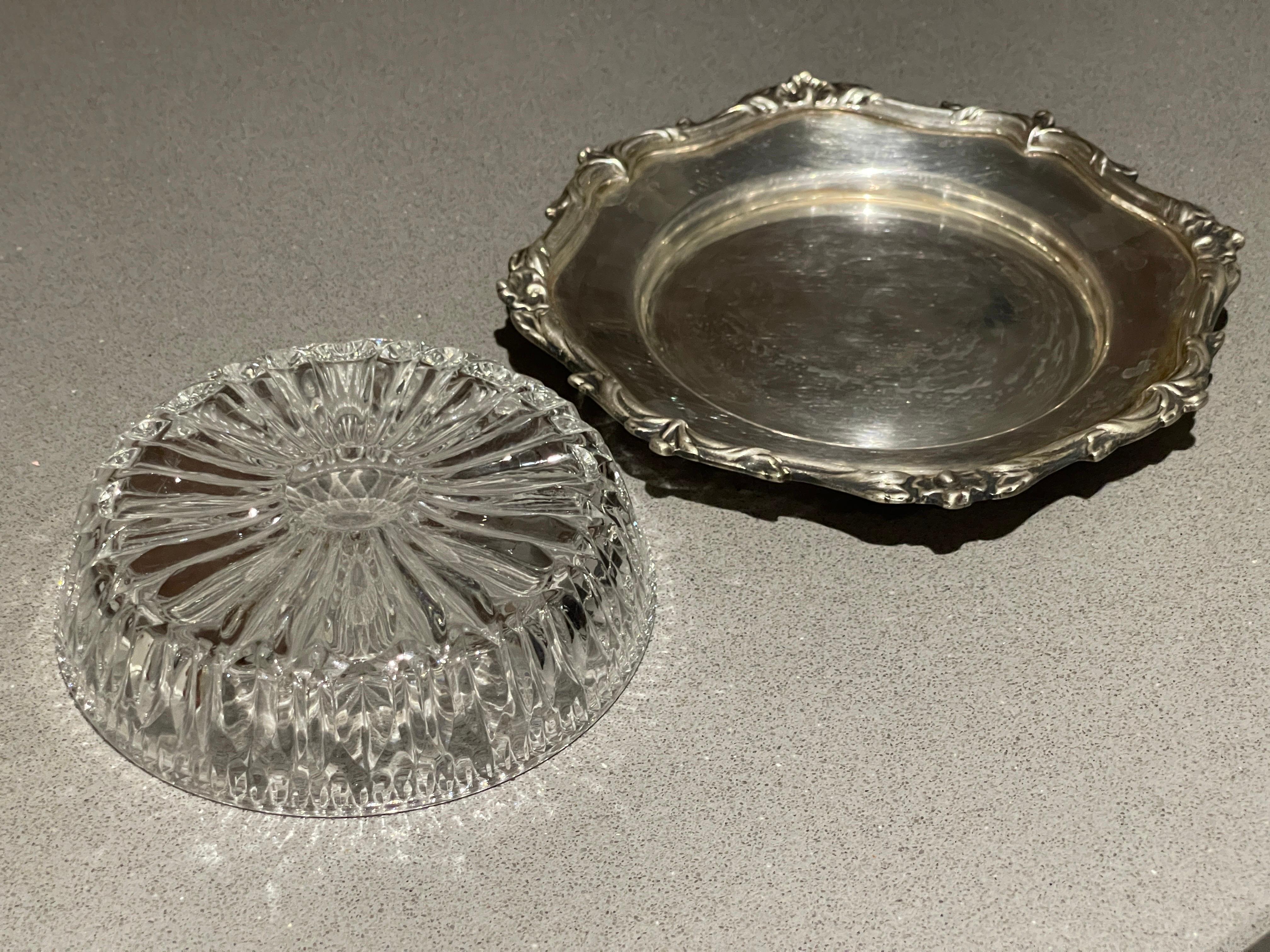 Antiguo Plato y Cuchillo de Mantequilla, Plato de Mantequilla de Cristal de Plata Vajilla Decorativa de Mesa en venta 1