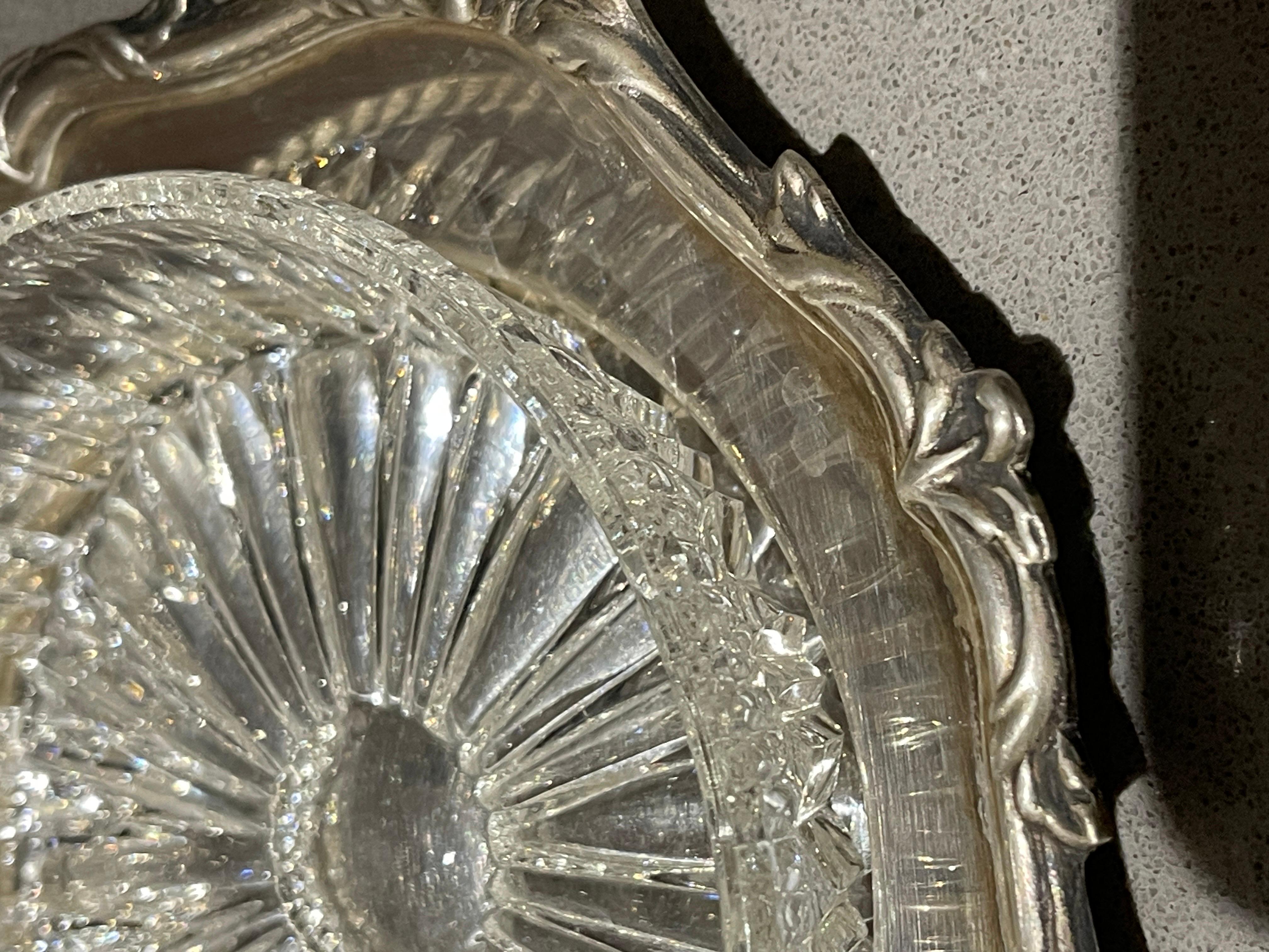Antiguo Plato y Cuchillo de Mantequilla, Plato de Mantequilla de Cristal de Plata Vajilla Decorativa de Mesa en venta 2