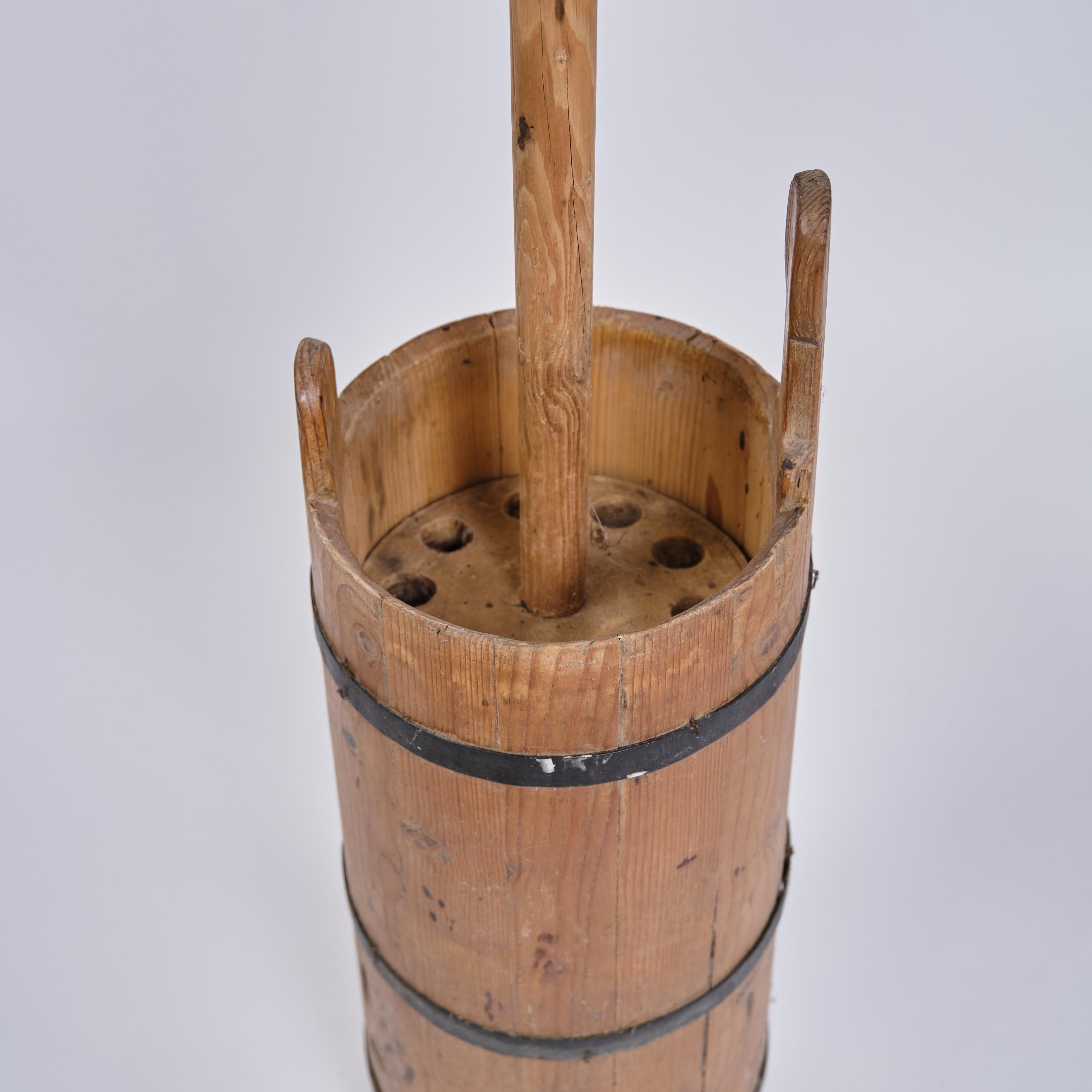 Danish Antique Butter Grinder In Oak & Steel From 1860s For Sale