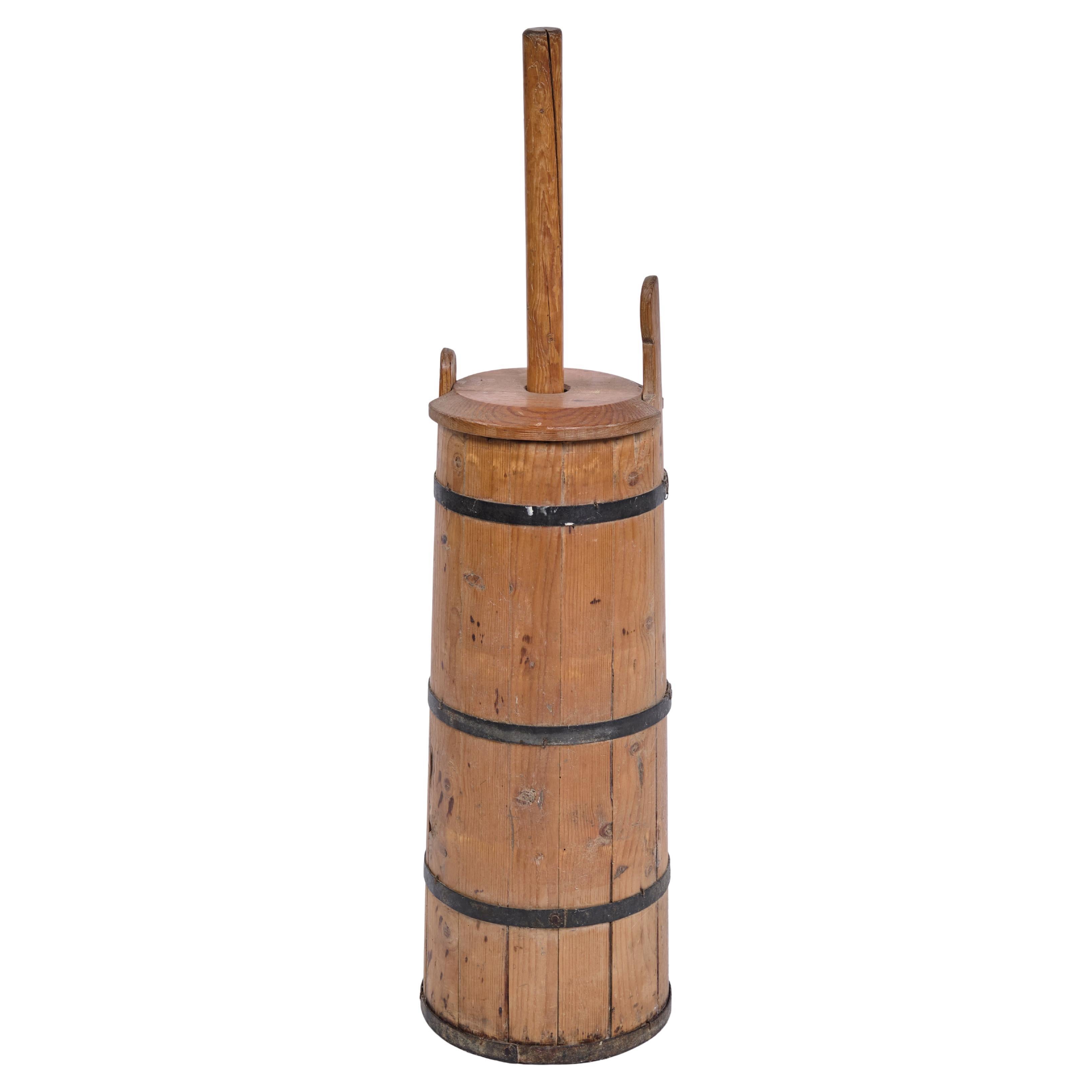 Antique Butter Grinder In Oak & Steel From 1860s For Sale