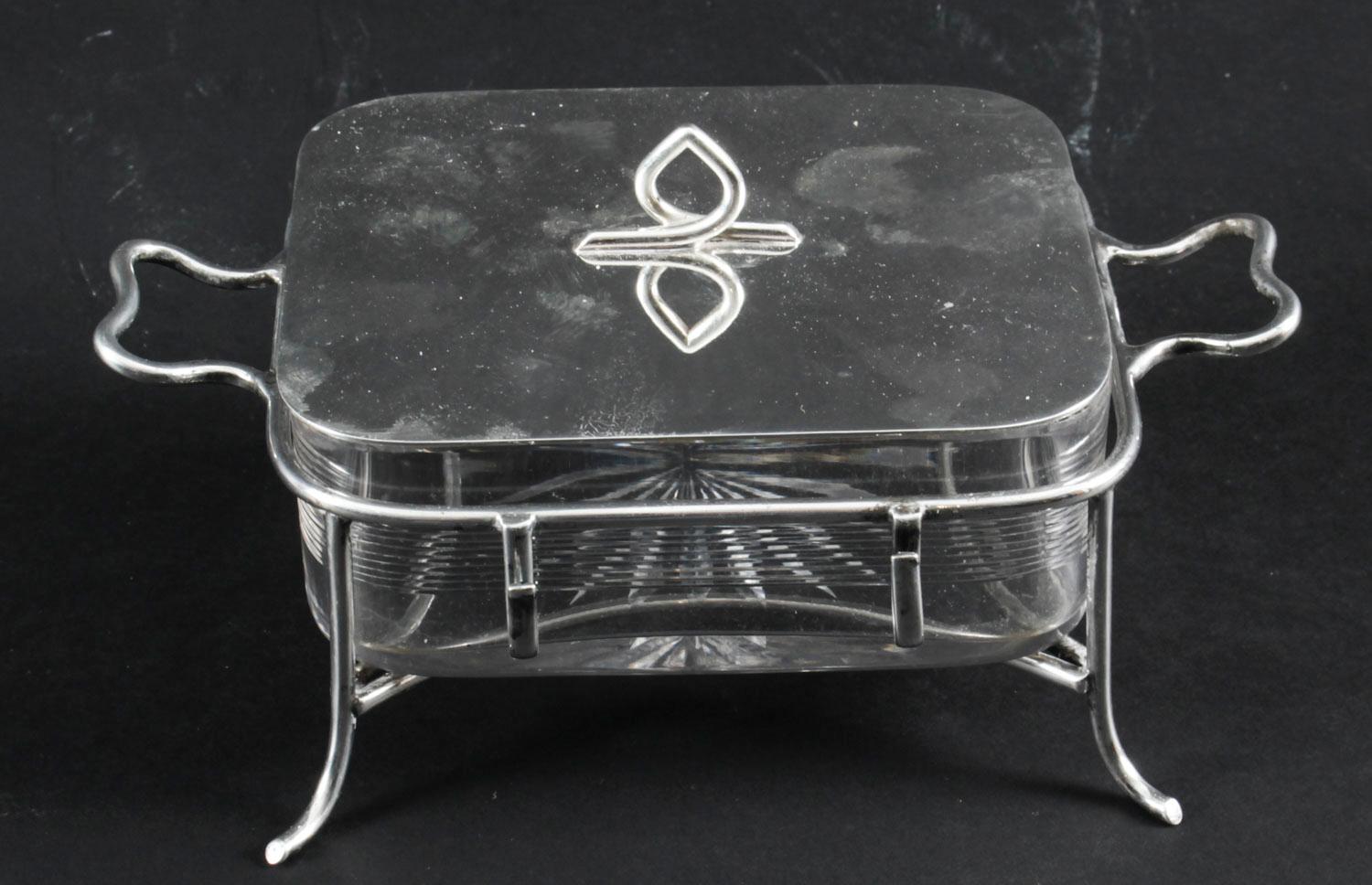 This is a superb silver plated and cut glass butter / sardine dish, by the renowned retailer and silversmith Mappin & Webb, Circa 1870 in date,
 
The undersides of the lid bears the makers marks:
 
Triple deposit
Mappin & Webb
Princes