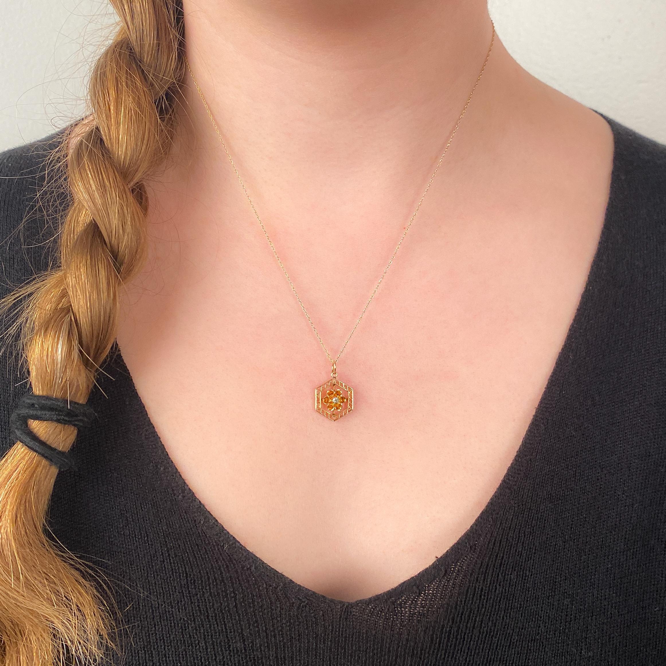 Round Cut Antique Buttercup Diamond Flower Pendant of 10k Gold For Sale