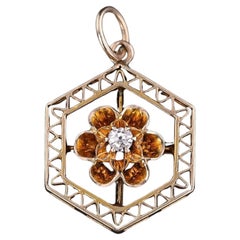 Antique Buttercup Diamond Flower Pendant of 10k Gold