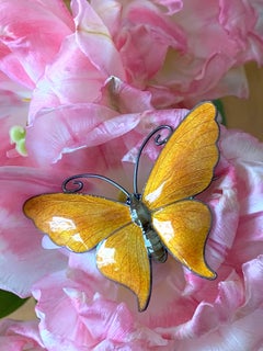 Antique Butterfly Brooch David Anderson Norway Sterling Silver Guilloché Enamel
