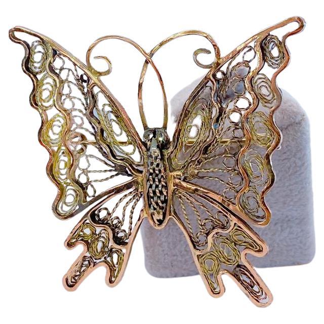 Art Nouveau Antique Butterfly Russian Gold Brooch  For Sale
