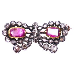 Antique Butterfly Brooch Pin 2ct Ruby 1.5 ct Diamond 10K Gold Silver / 3.9gr.