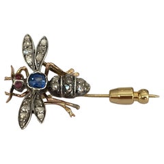 Antique butterfly gold /silver brooch with sapphire, rose diamonds and ruby