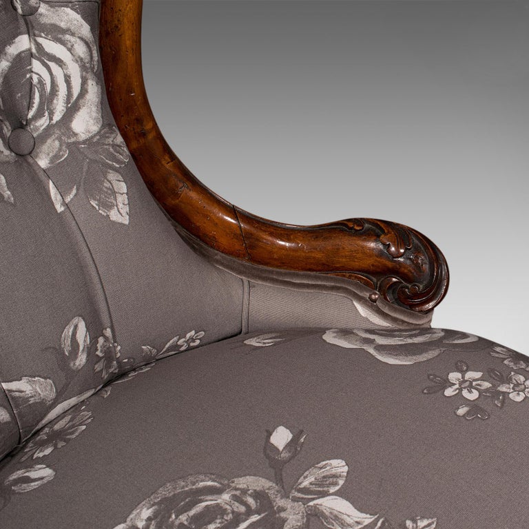 Antique Button Back Salon Chair English Walnut Spoon Seat Victorian