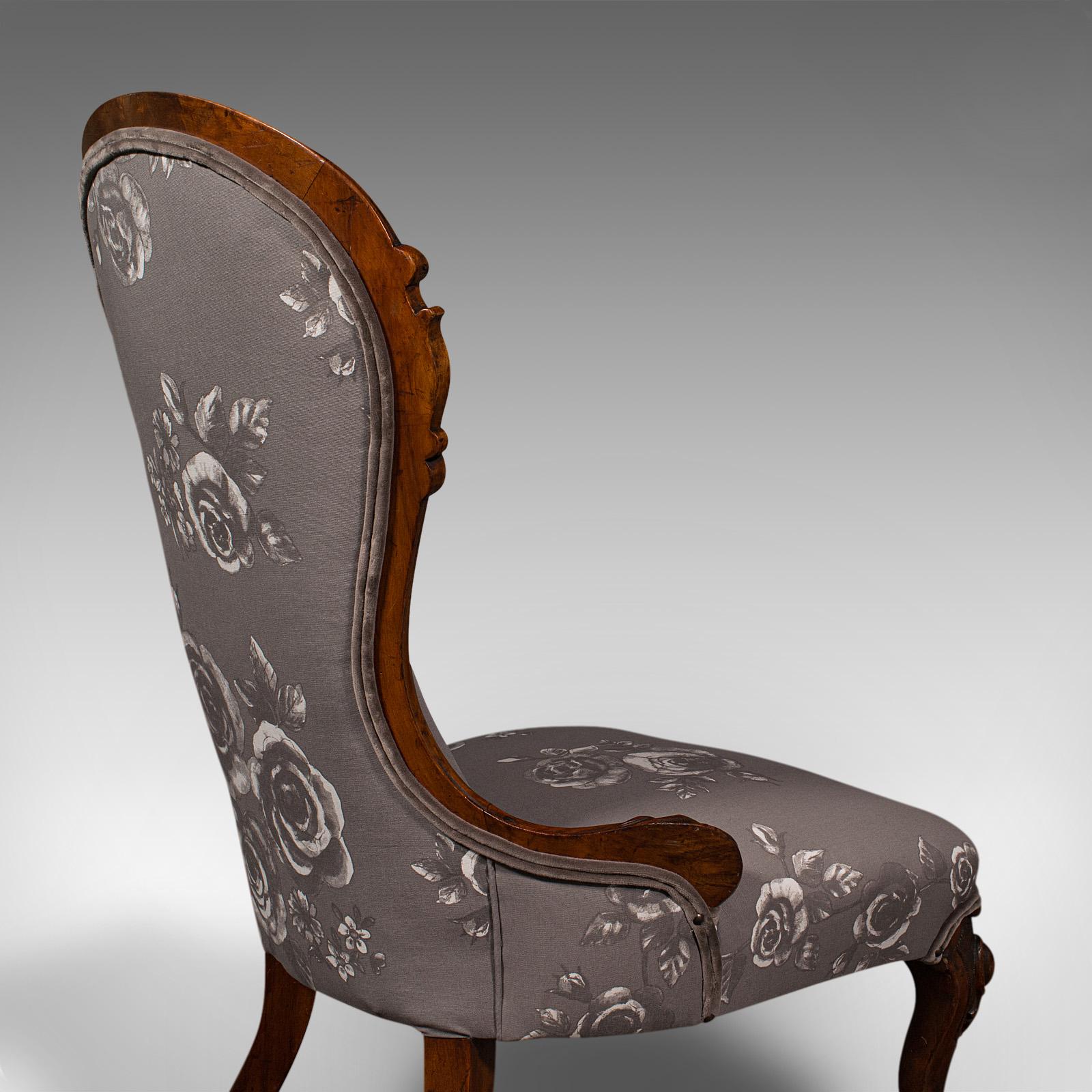Antique Button Back Salon Chair English Walnut Spoon Seat Victorian circa 1840 For Sale 1
