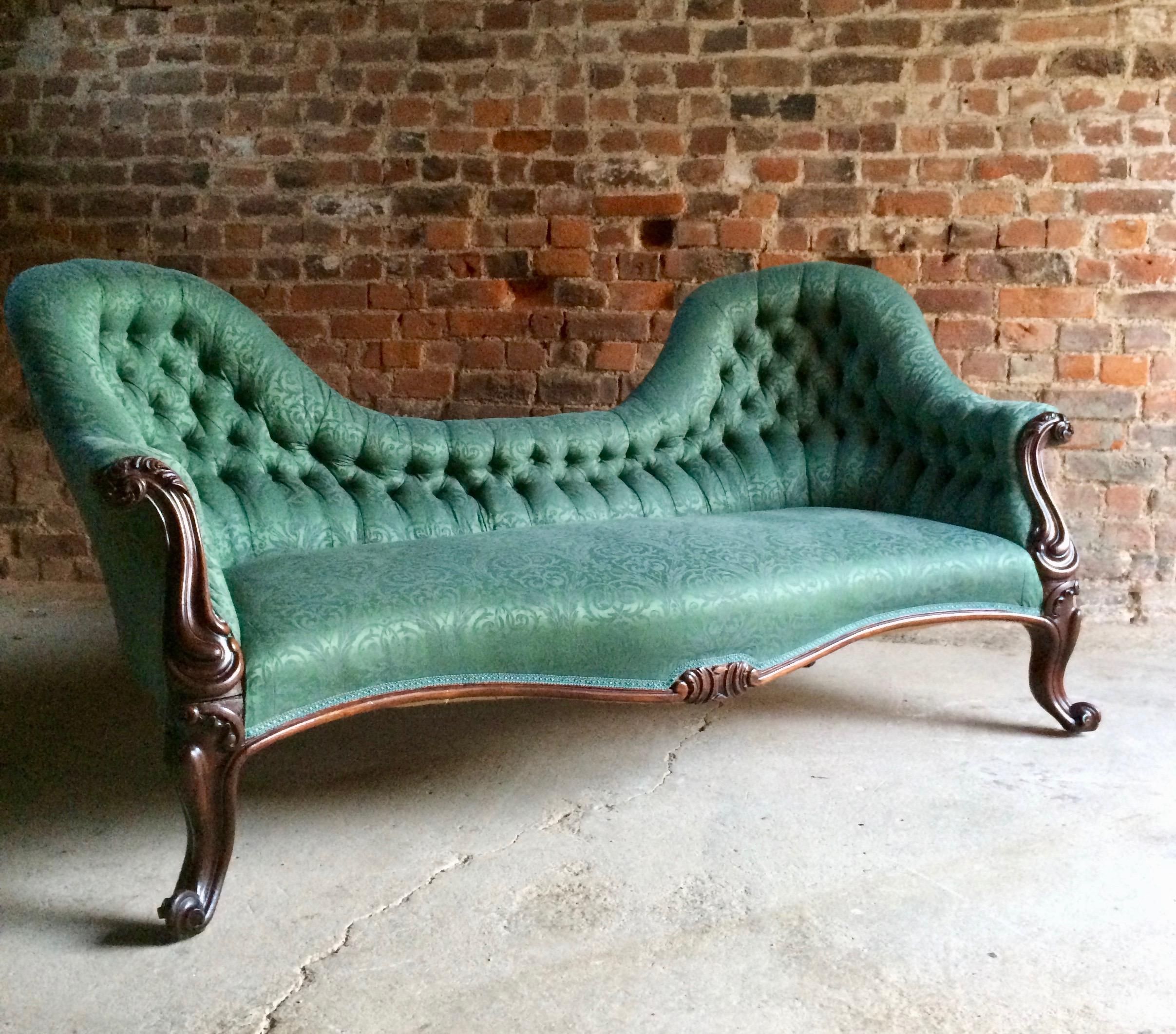 English Antique Button Back Sofa Settee and Armchair Rosewood Victorian, circa 1870