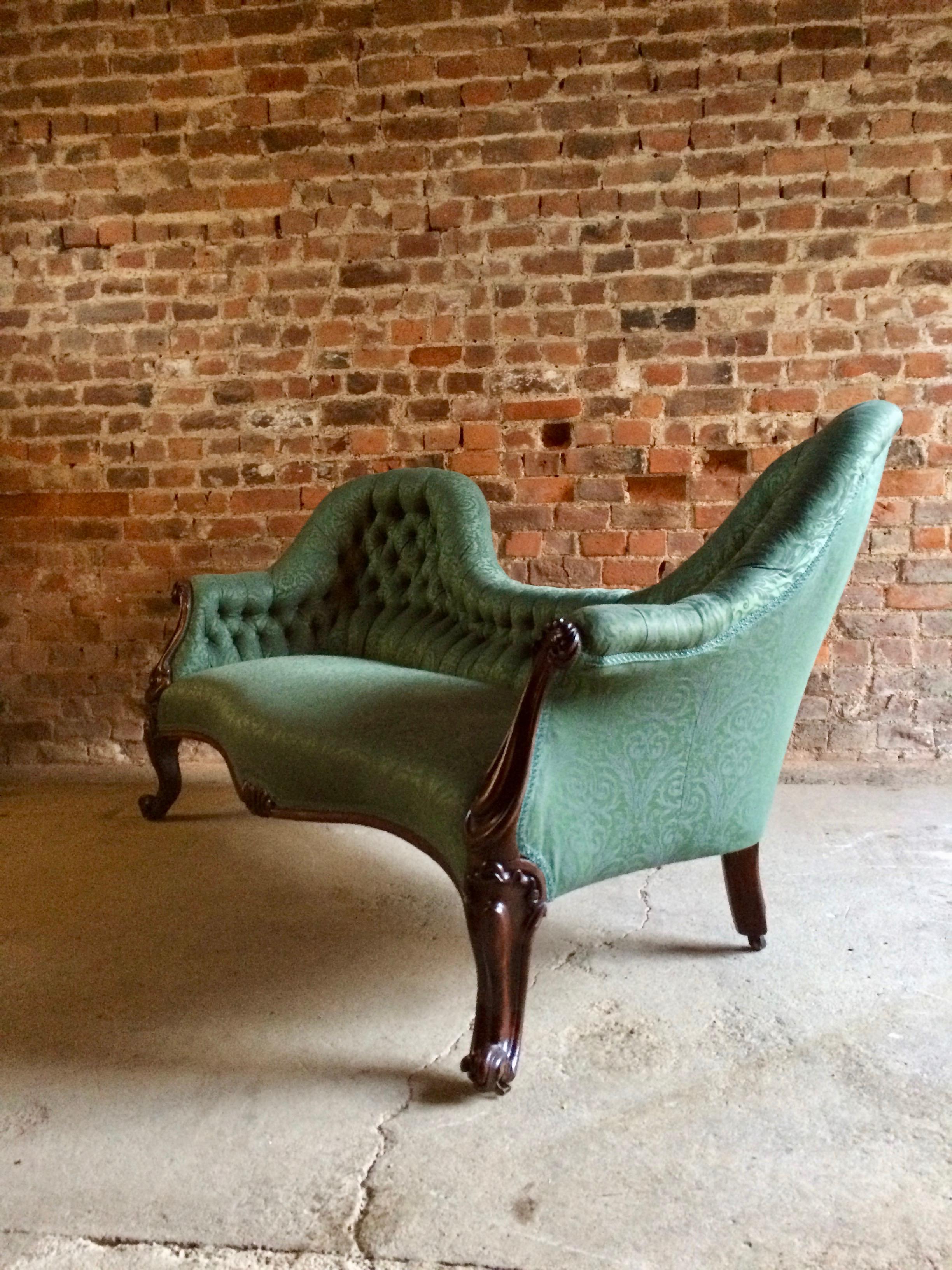 Late 19th Century Antique Button Back Sofa Settee and Armchair Rosewood Victorian, circa 1870