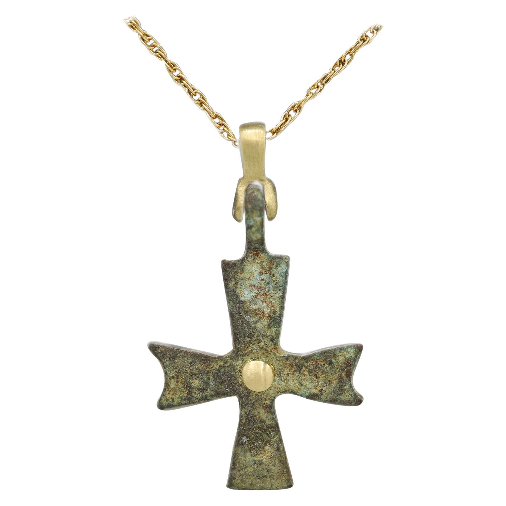 Byzantine Antique Style Cross set with 18 Karat Yellow Gold Roman Cross (# 11 B)