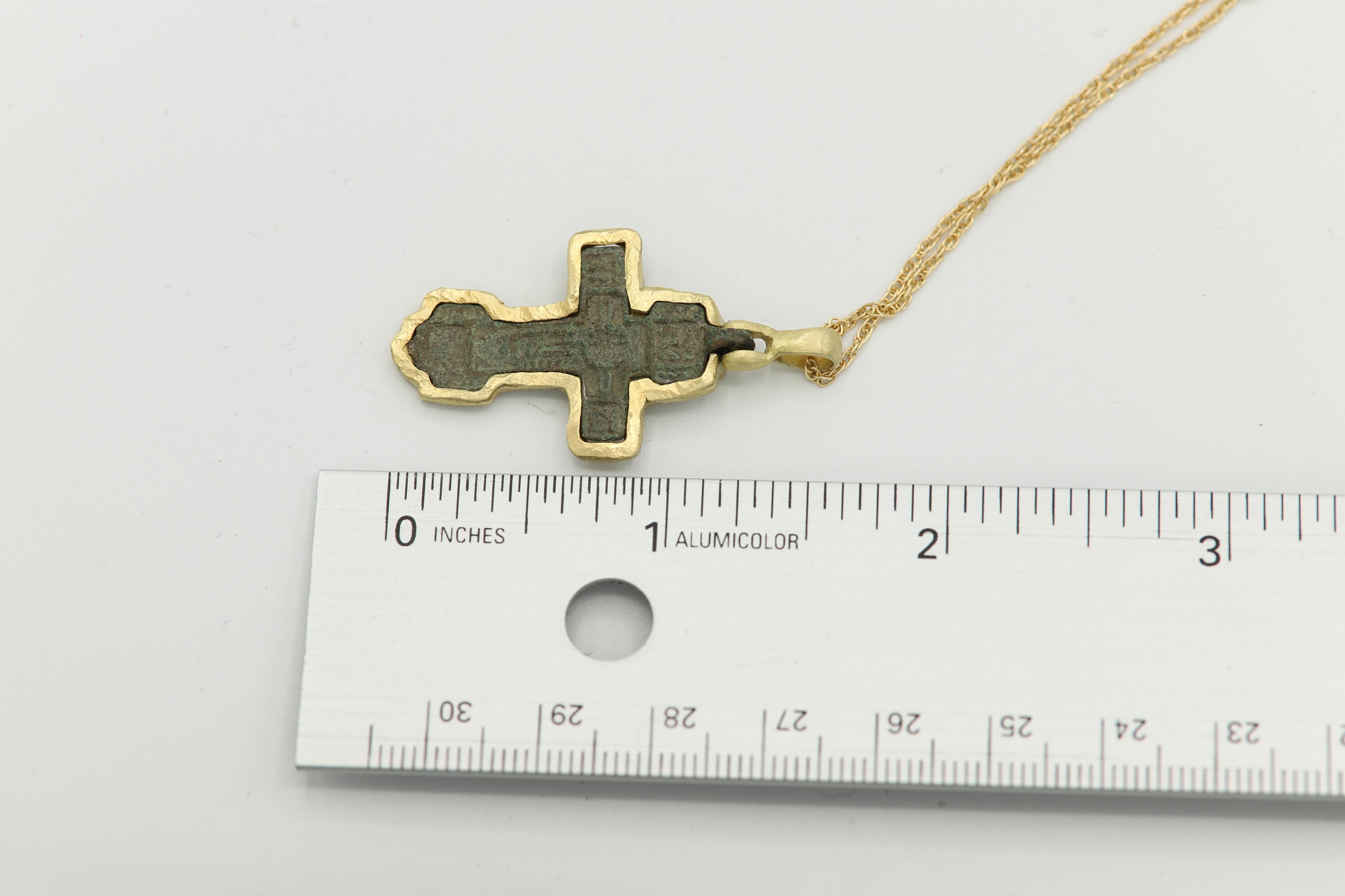 Antique Style Byzantine Cross Embedded in 18 Karat Yellow Gold Roman Cross (#12) For Sale 3