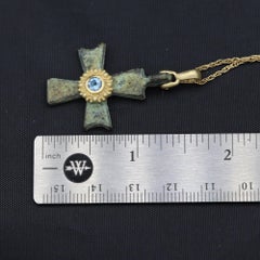 Antique Byzantine Cross Set with 18 Karat Yellow Gold & Aquamarine Roman Cross