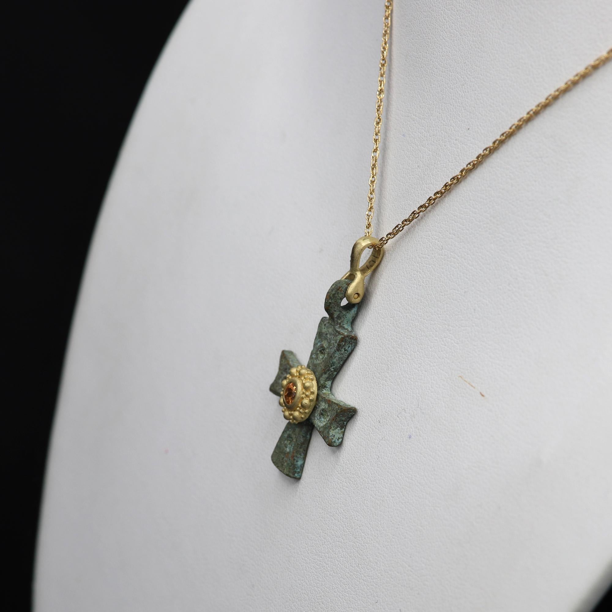 Byzantine Antique Style Cross 18 Karat Gold & Yellow Sapphire Gemstone(#3) 2
