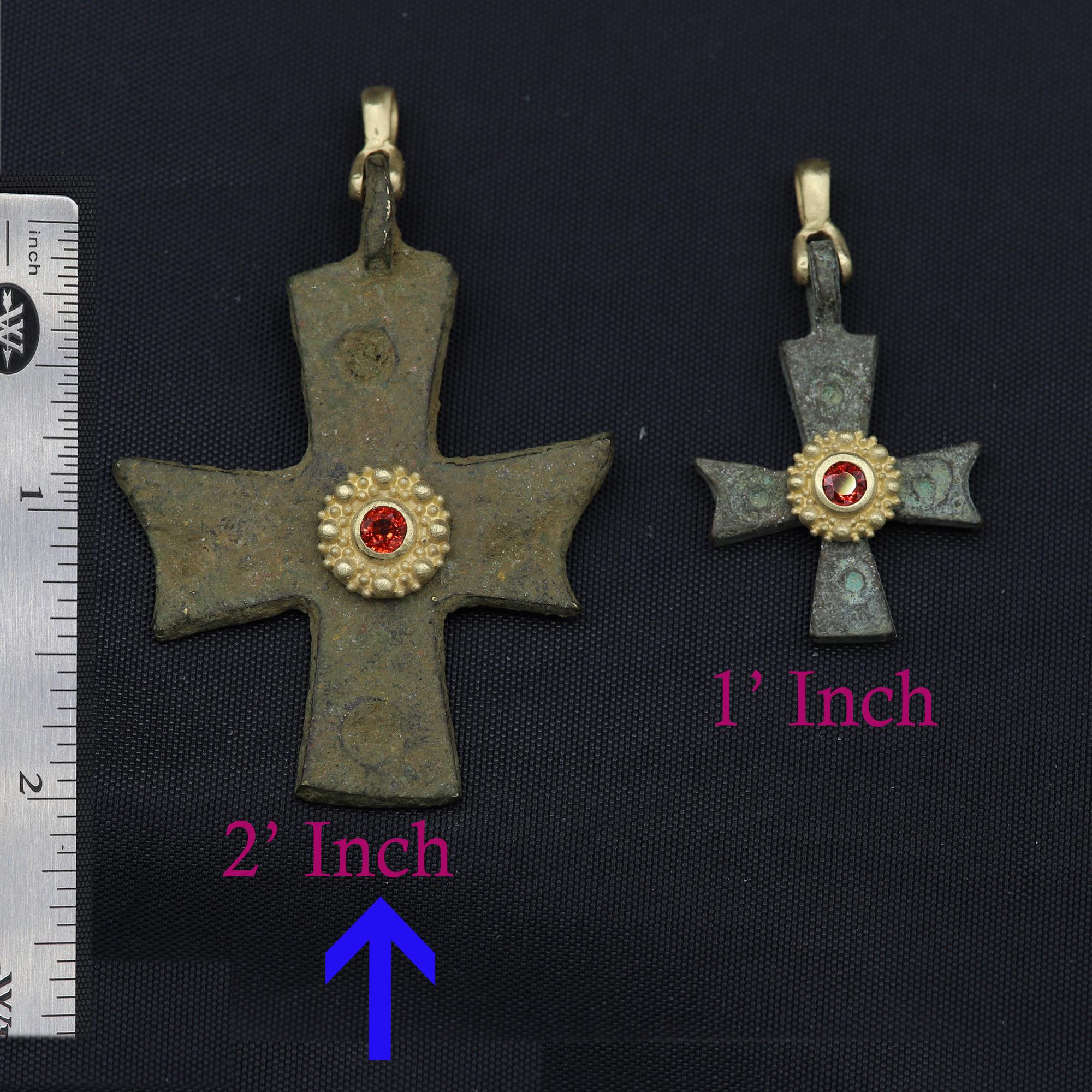 Byzantine Antique Style Cross 18 Karat Gold & Red Sapphire Gemstone(#15) In New Condition In Brooklyn, NY